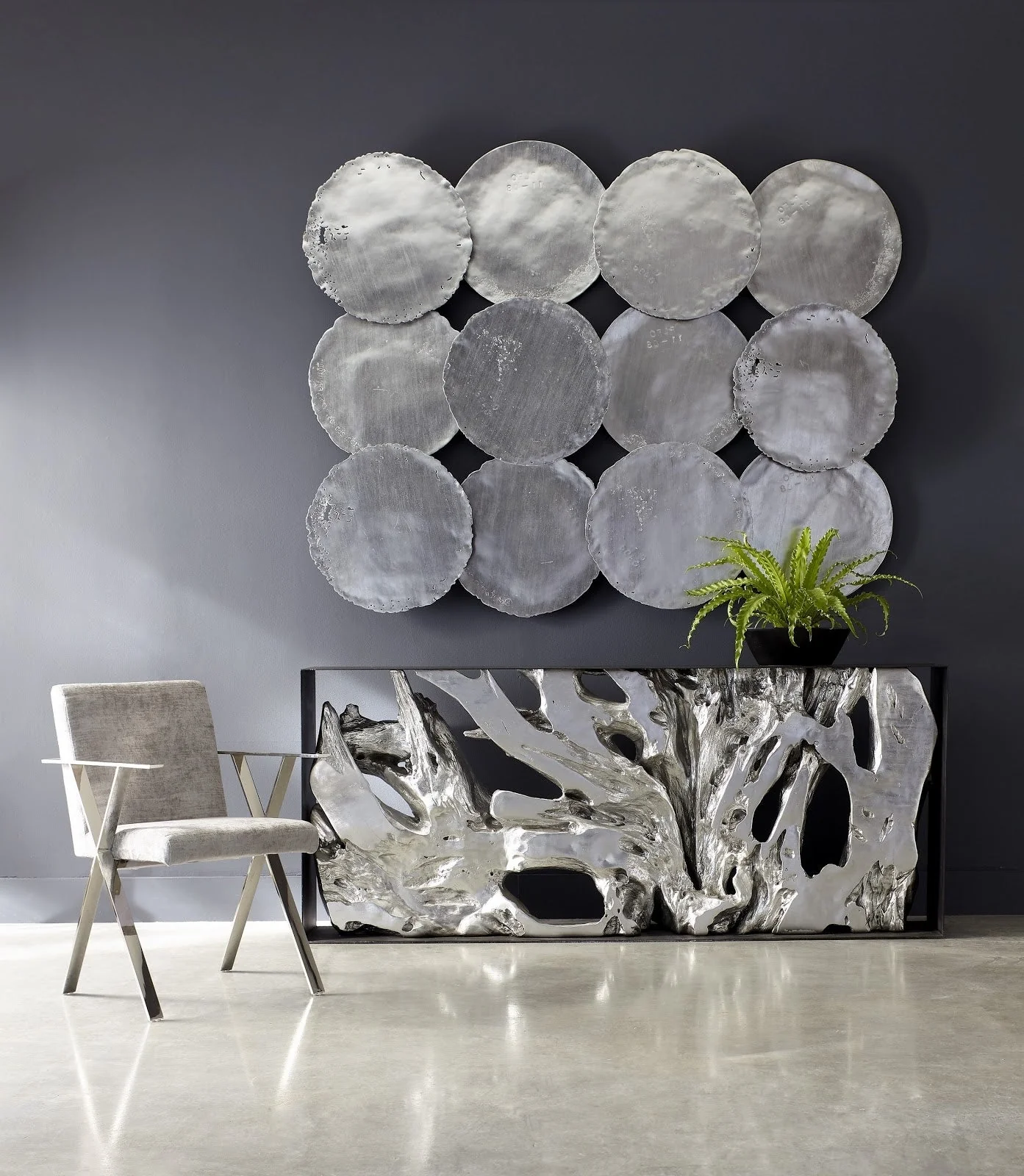 Phillips Collection Cast Oil Drum Wall Discs, Silver Leaf, Set of 4 - Image 4