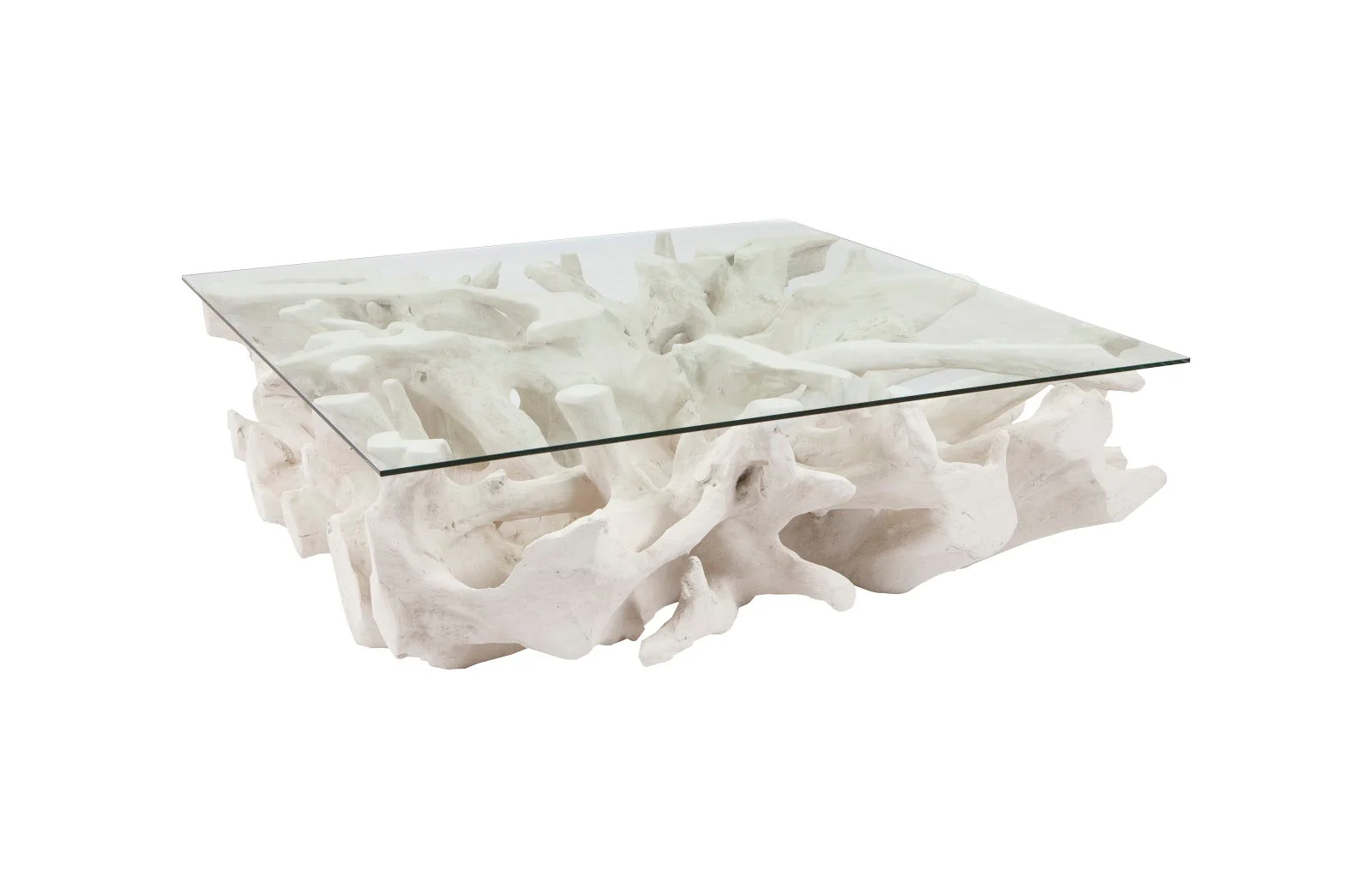 Phillips Collection Cast Root Coffee Table, White Stone, With Glass