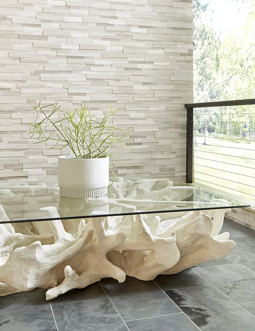 Phillips Collection Cast Root Coffee Table, White Stone, With Glass - Image 2