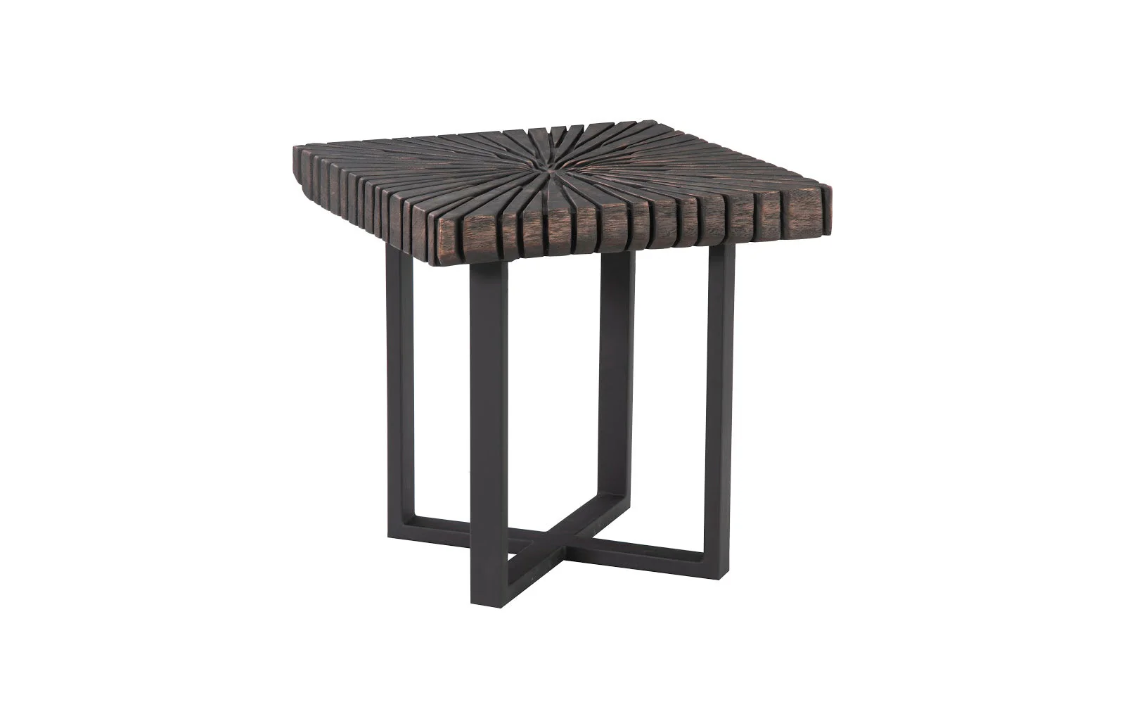 Phillips Collection Chainsaw Side Table, Burnt Black, Black Iron Cross Base