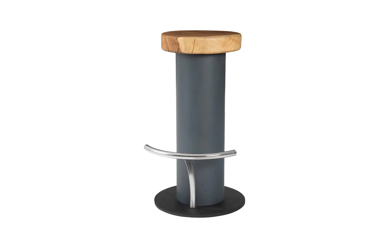 Phillips Collection Concrete Bar Stool, Chamcha Wood Top, Stainless Steel Footrest