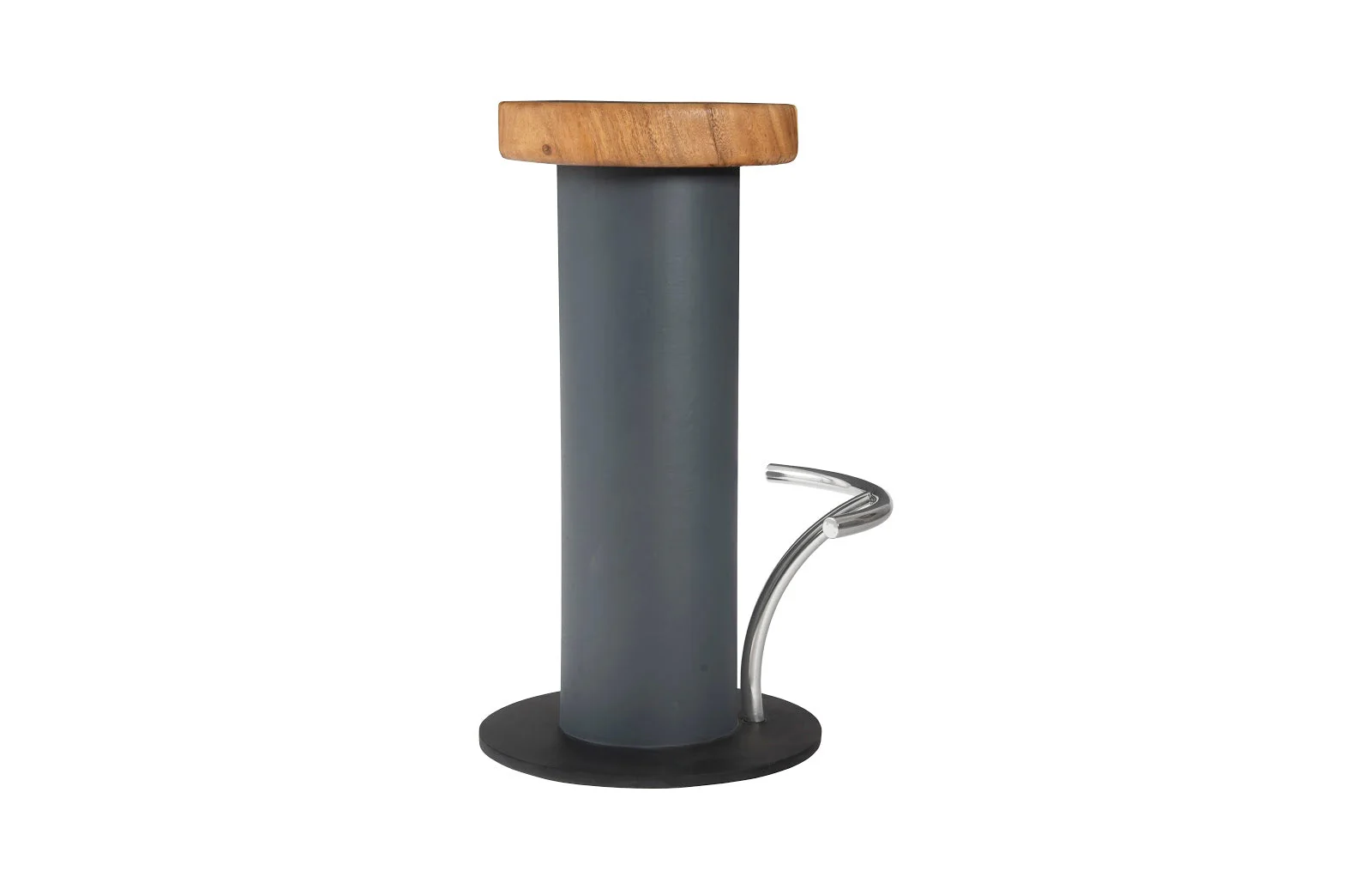 Phillips Collection Concrete Bar Stool, Chamcha Wood Top, Stainless Steel Footrest - Image 2