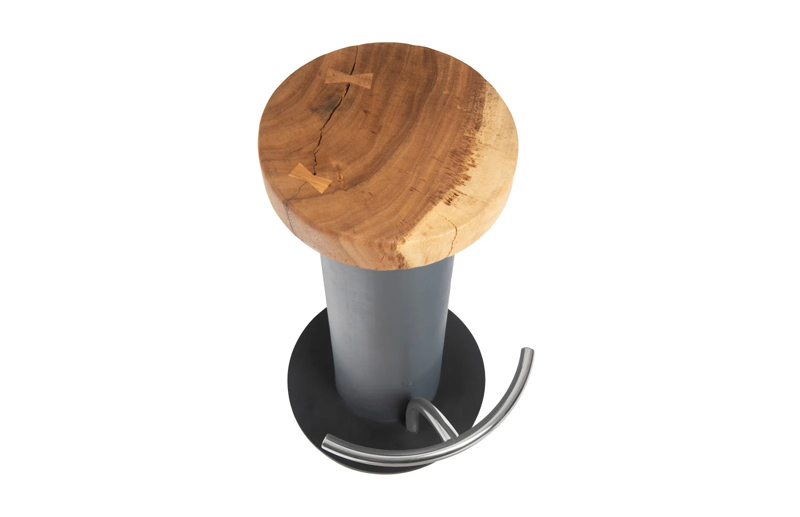 Phillips Collection Concrete Bar Stool, Chamcha Wood Top, Stainless Steel Footrest - Image 3