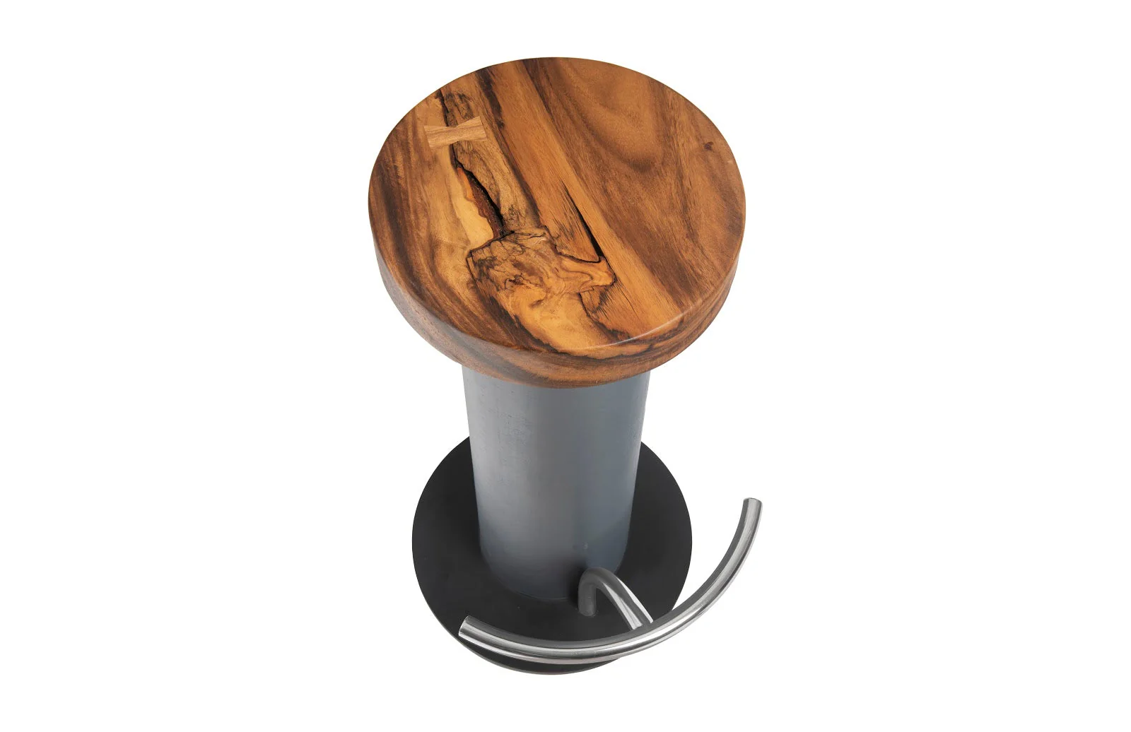 Phillips Collection Concrete Bar Stool, Chamcha Wood Top, Stainless Steel Footrest - Image 4