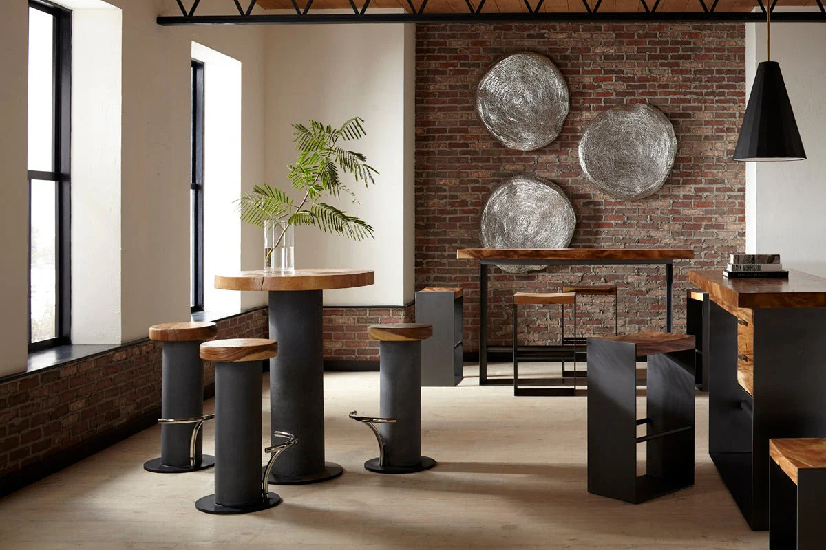 Phillips Collection Concrete Bar Table, Chamcha Wood Top - Image 2