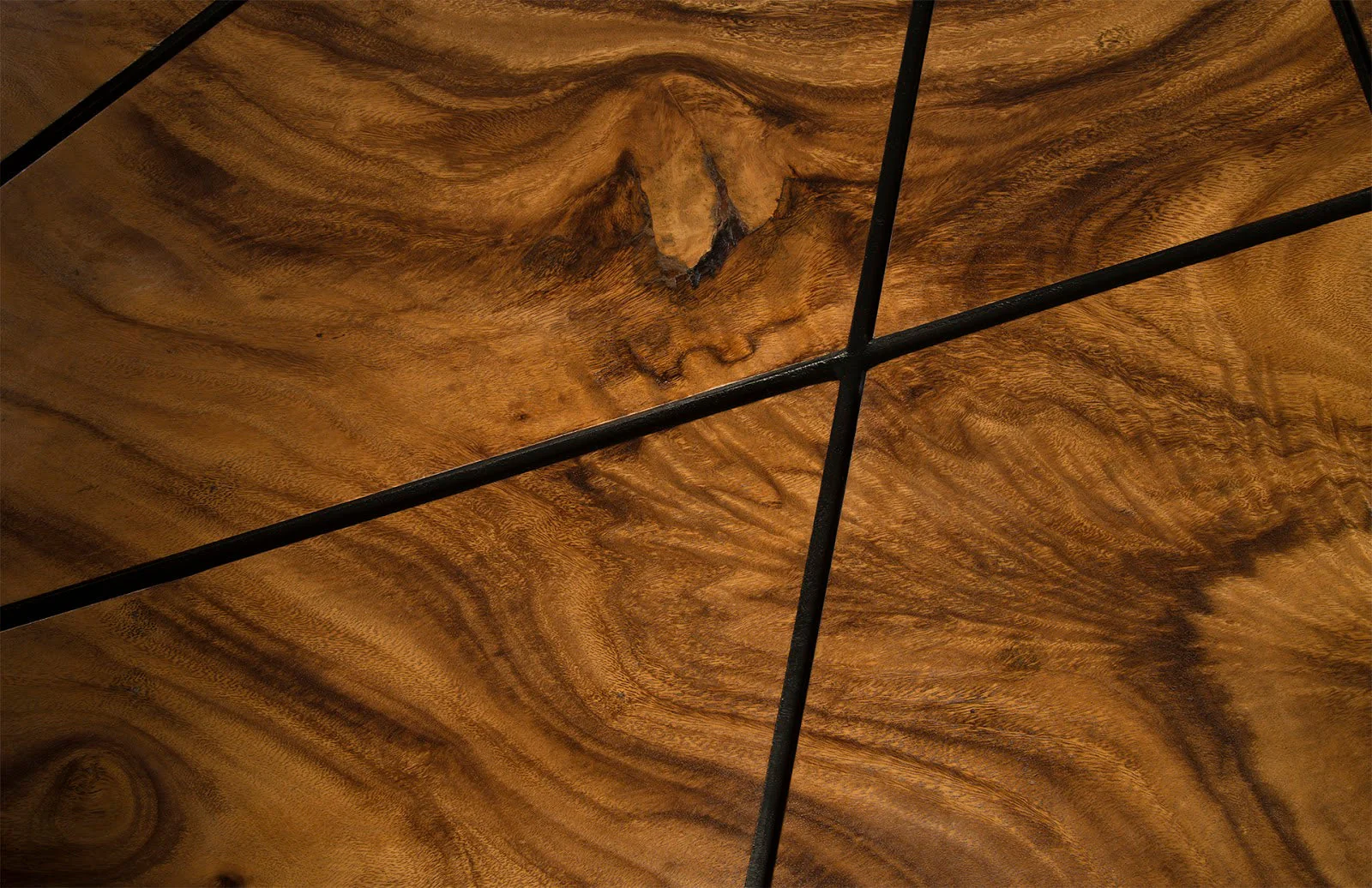 Phillips Collection Criss Cross Coffee Table on Black Iron Legs, Chamcha Wood - Image 3