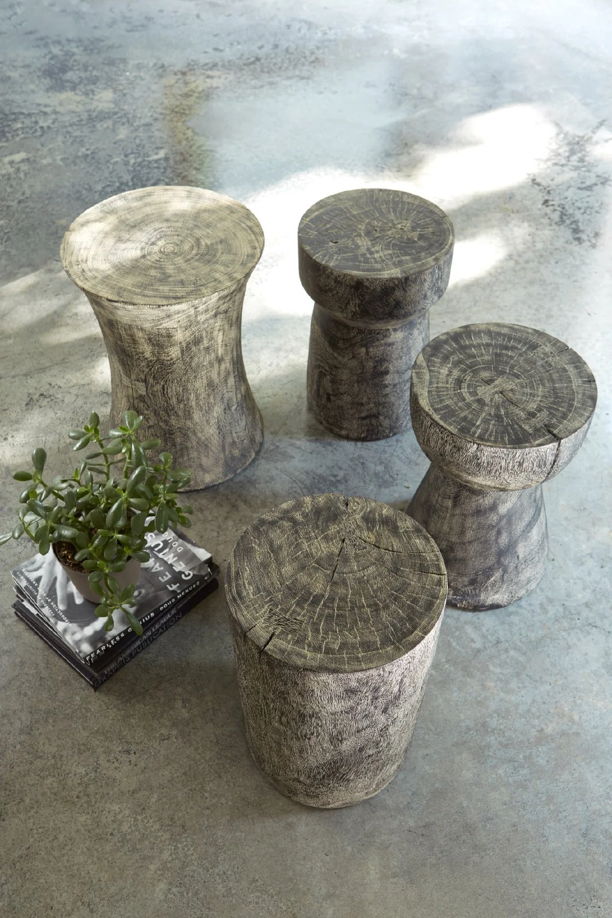 Phillips Collection Curved Wood Stool, Thin, Gray Stone - Image 2