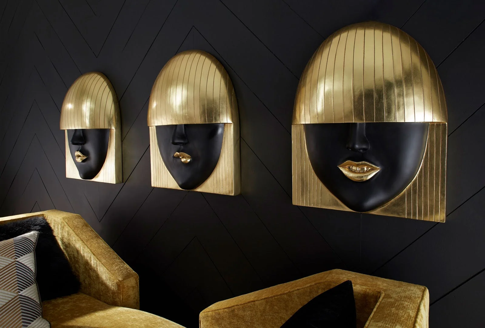 Phillips Collection Fashion Faces Wall Art, Large, Kiss, Black and Gold Leaf - Image 2