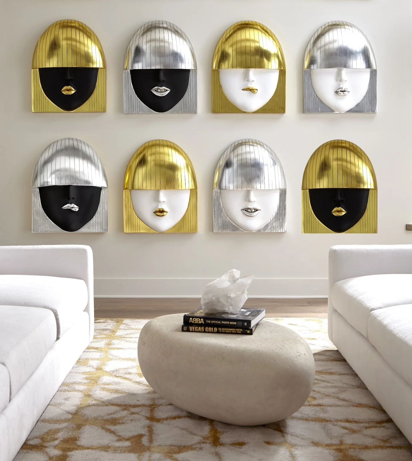 Phillips Collection Fashion Faces Wall Art, Large, Kiss, White and Gold Leaf - Image 4