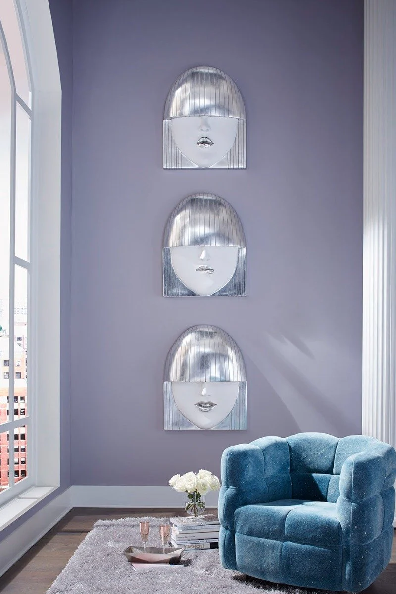 Phillips Collection Fashion Faces Wall Art, Large, Kiss, White and Silver Leaf - Image 3
