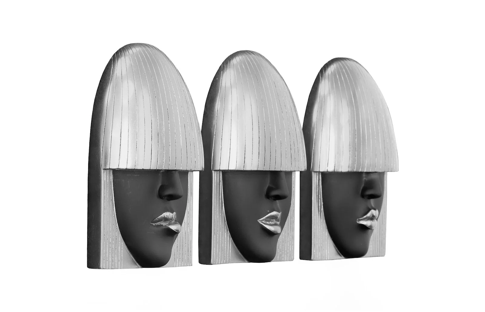 Phillips Collection Fashion Faces Wall Art, Small, Black and Silver Leaf, Set of 3 - Image 2