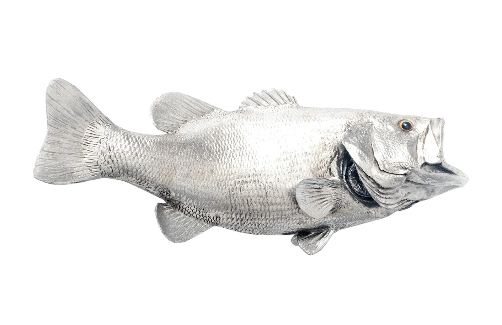Phillips Collection Large Mouth Bass Fish Wall Sculpture, Resin, Silver Leaf