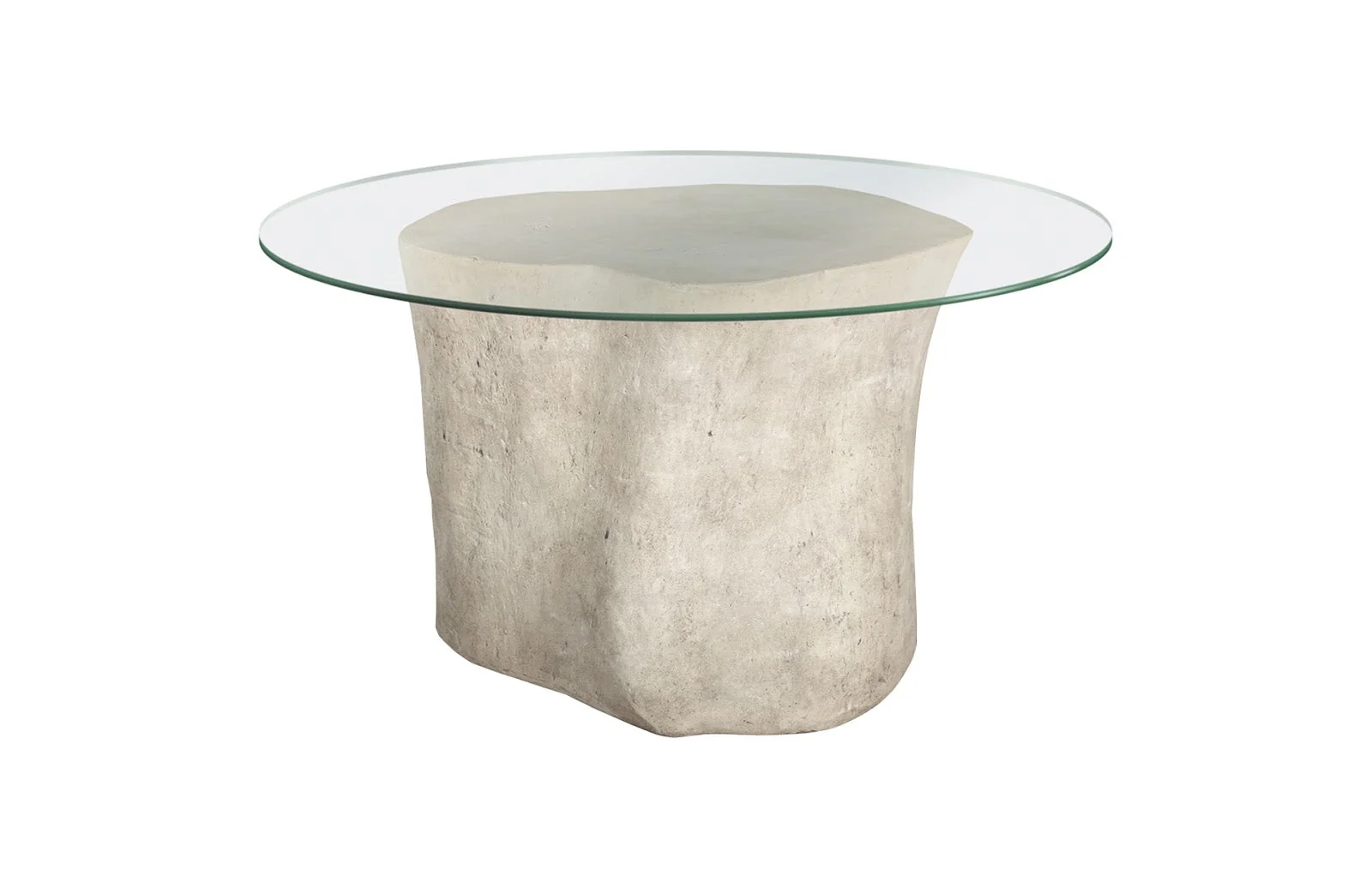 Phillips Collection Log Dining Table, 60" Glass Top, Roman Stone