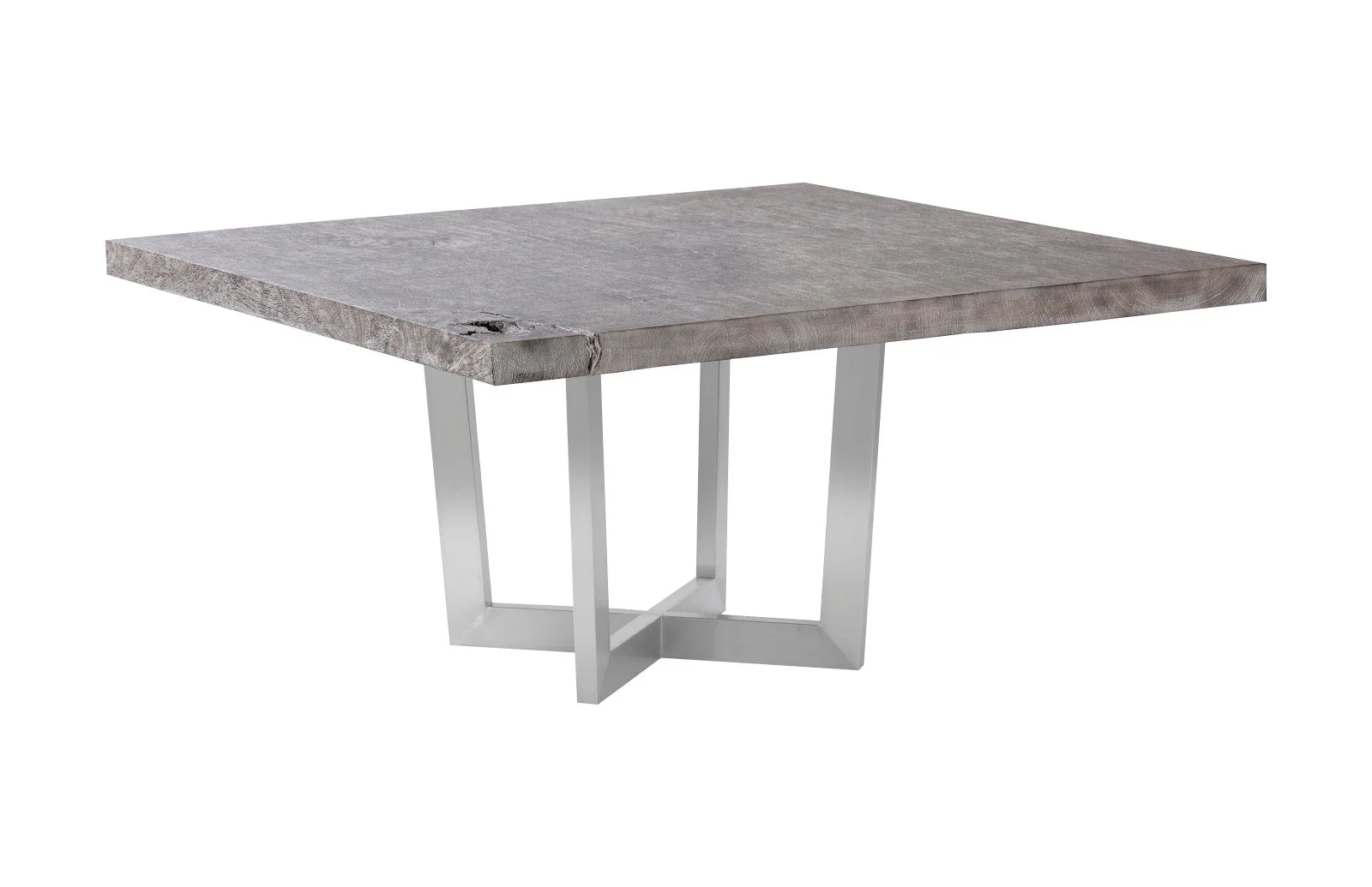 Phillips Collection Origins Dining Table, Gray Stone, Square, Brushed Stainless Steel Base