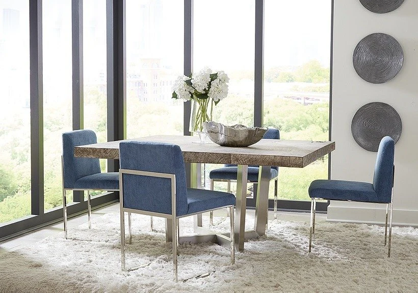 Phillips Collection Origins Dining Table, Gray Stone, Square, Brushed Stainless Steel Base - Image 2