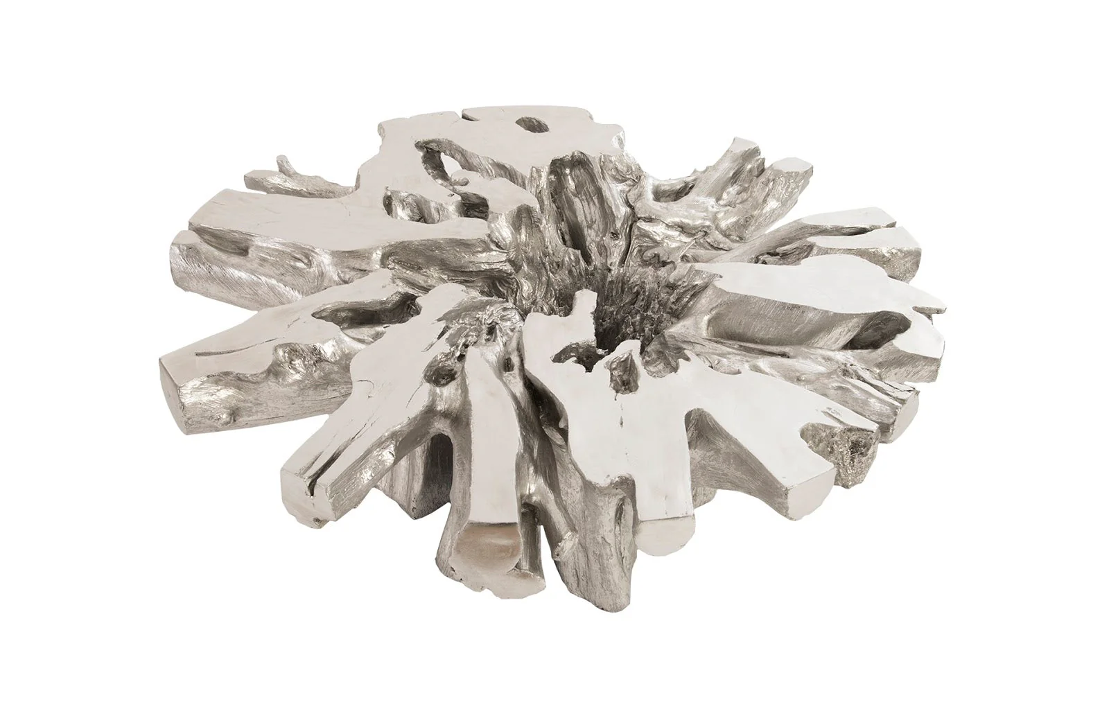 Phillips Collection Otis Root Cast Coffee Table with Glass, Silver Leaf - Image 2