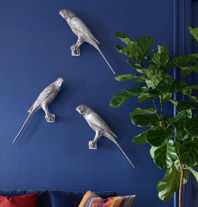 Phillips Collection Parrot Looking Left Wall Art, Resin, Silver Leaf - Image 2