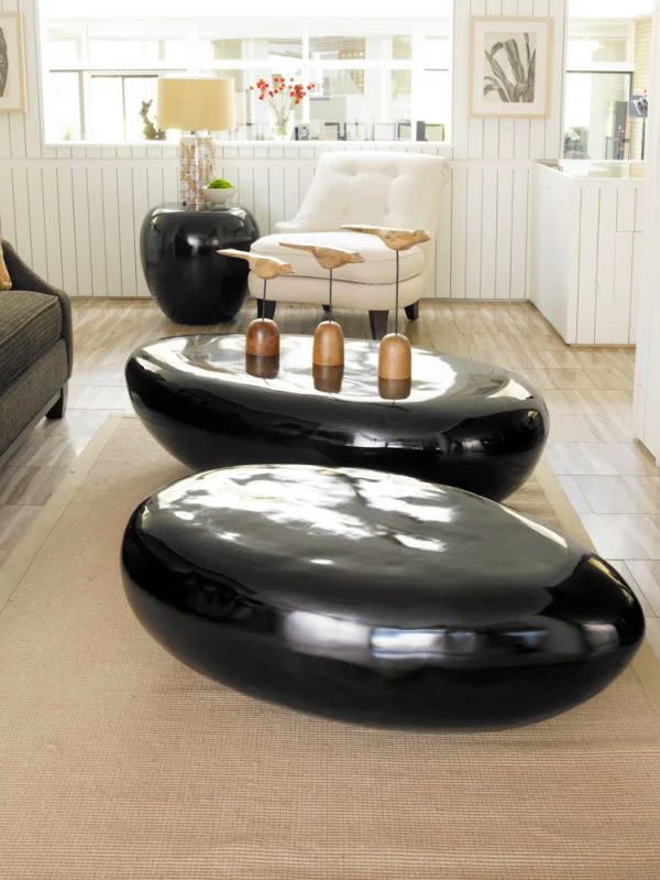 Phillips Collection River Stone Coffee Table, Gel Coat Black, Large - Image 3