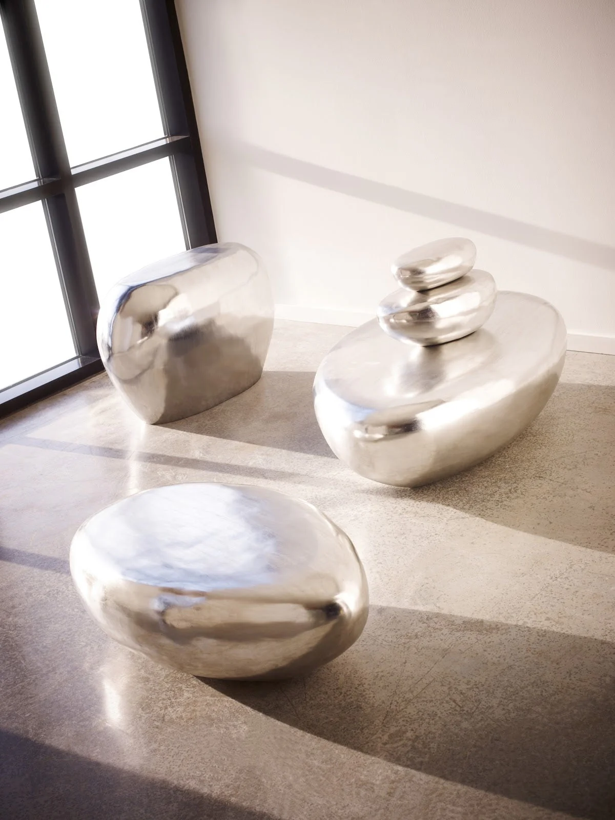 Phillips Collection River Stone Coffee Table, Silver Leaf, Small - Image 3