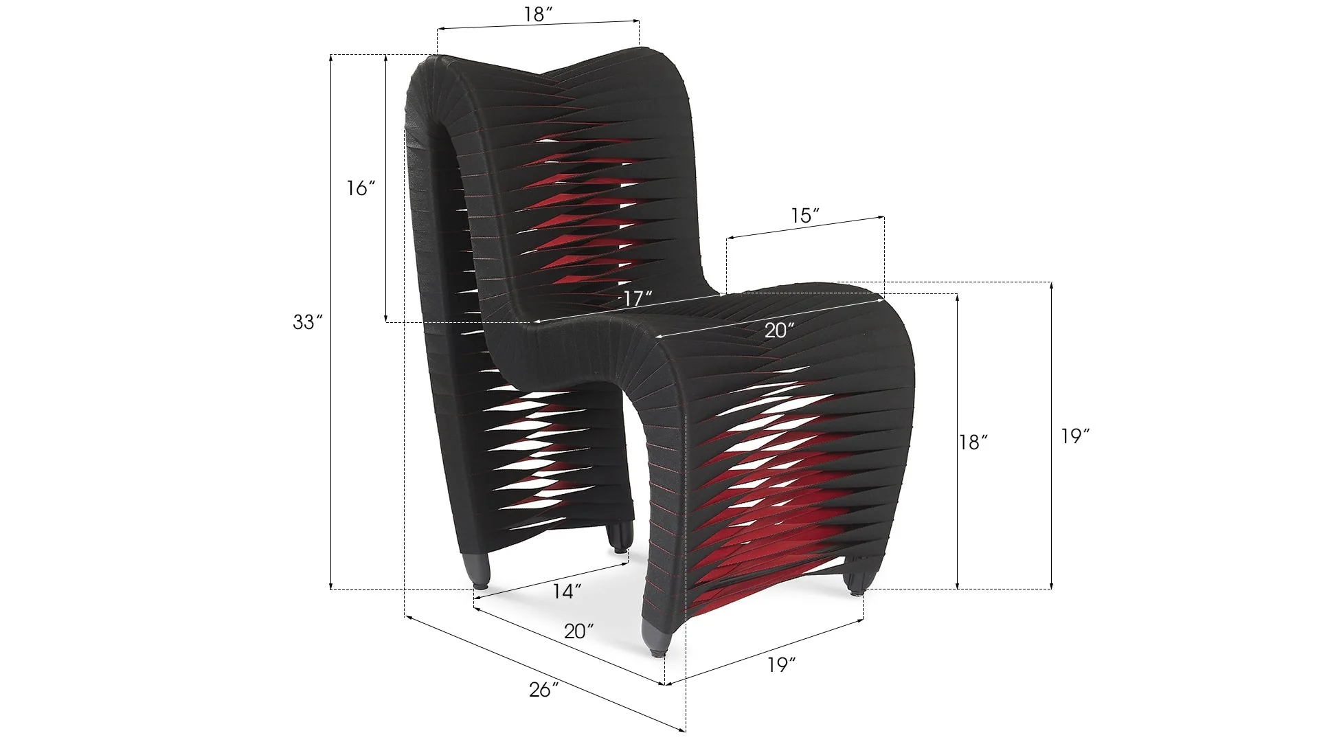 Phillips Collection Seat Belt Dining Chair, Black/Red - Image 4