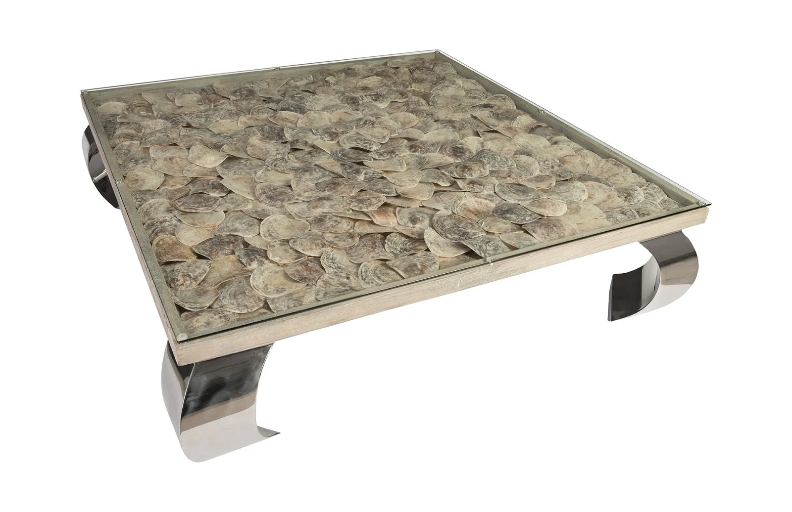 Phillips Collection Shell Coffee Table, Glass Top, Ming Stainless Steel Legs - Image 5