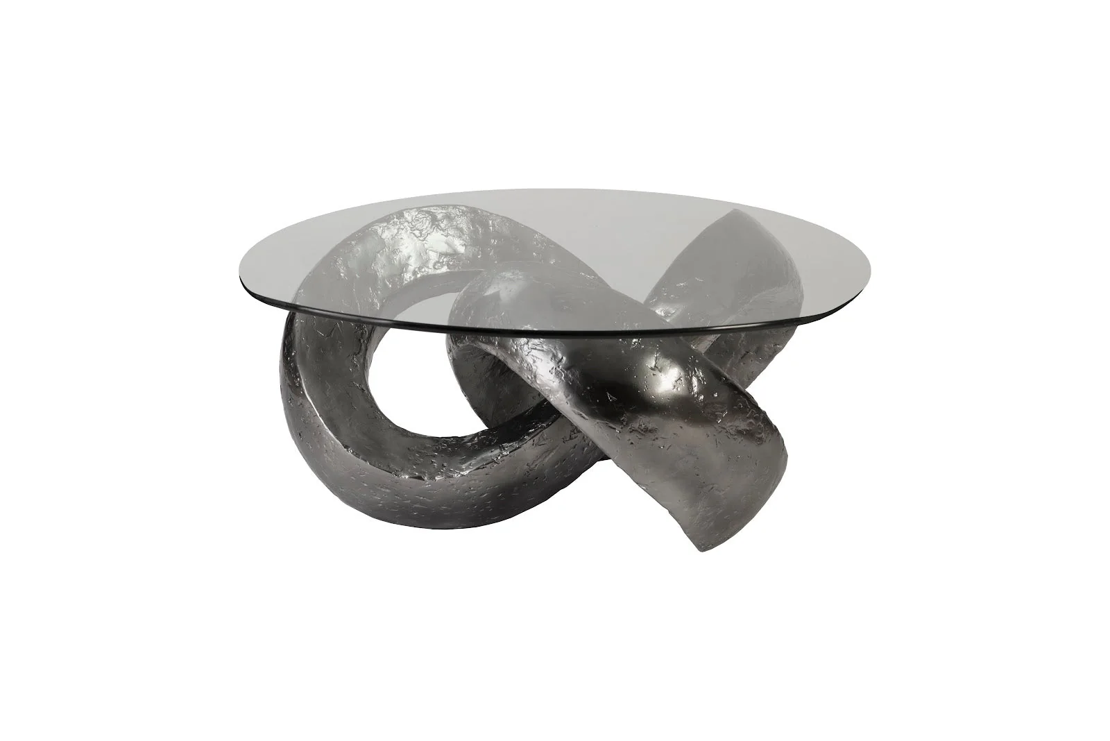 Phillips Collection Trifoil Coffee Table, Liquid Silver w/Glass