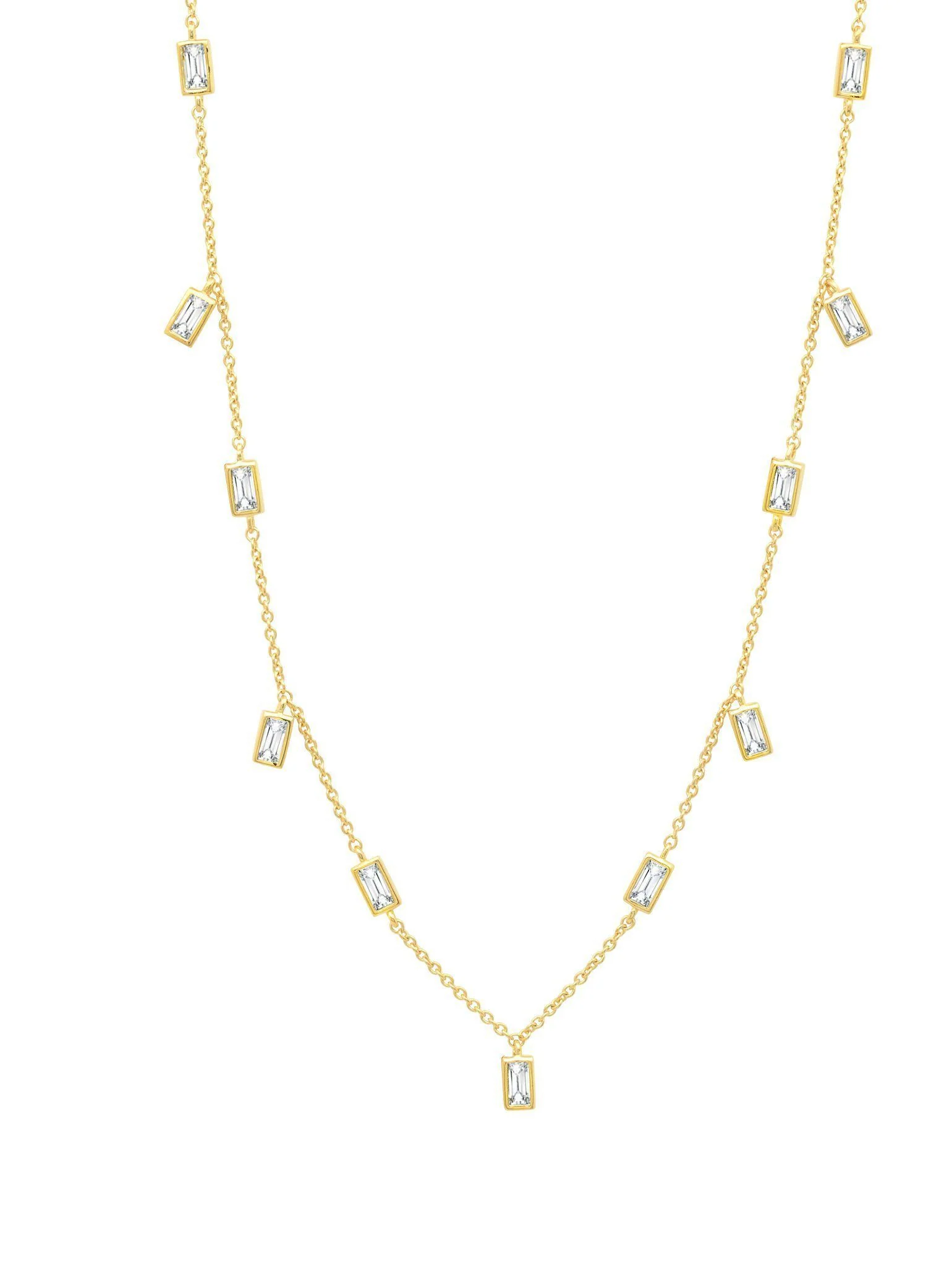 Crislu Prism Baguette 16" Necklace finished in 18KT Gold