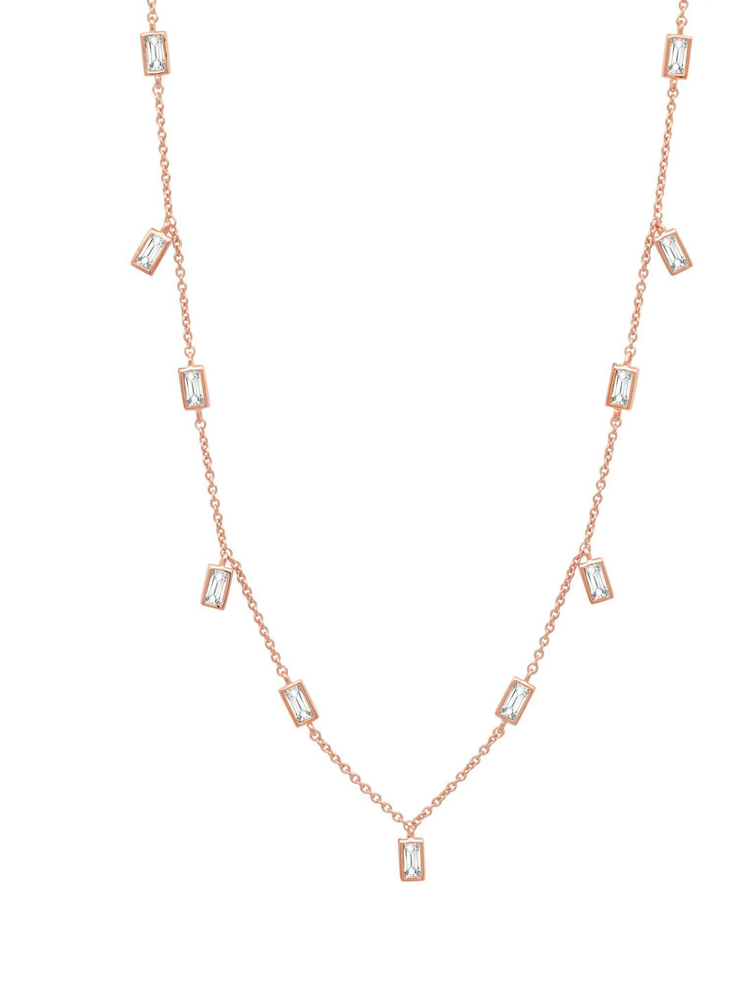 Crislu Prism Baguette 16" Necklace finished in 18KT Rose Gold