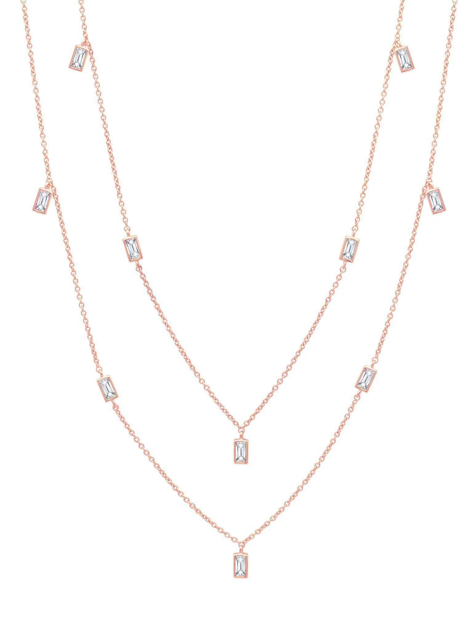 Crislu Prism Baguette 36" Necklace finished in 18KT Rose Gold