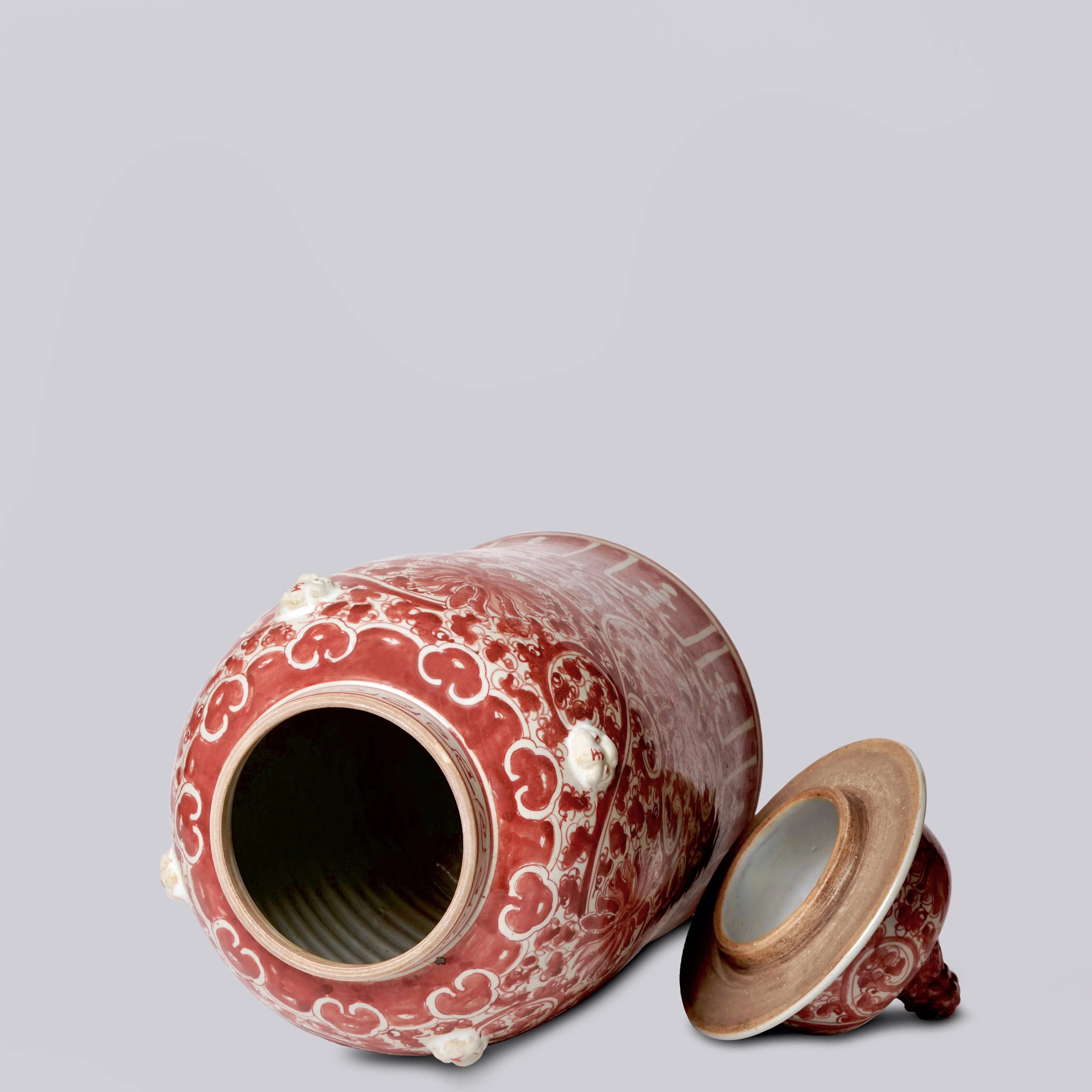 Red and White Porcelain Scrolling Lotus Temple Jar - Image 2