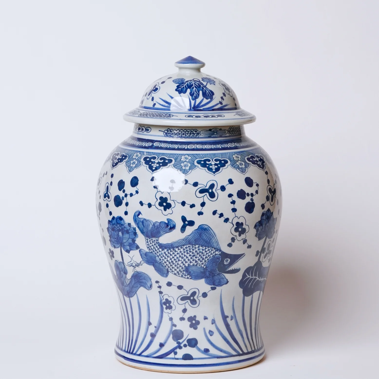 River Fish Blue and White Porcelain Temple Jar - Image 3