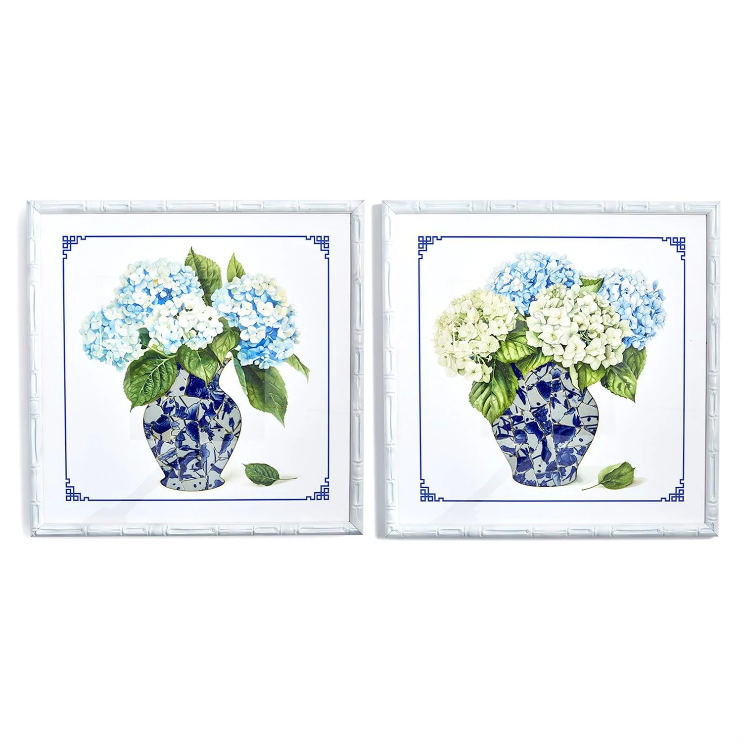 S/2 Blue and White Vase with Hydrangea Flower Wall Art