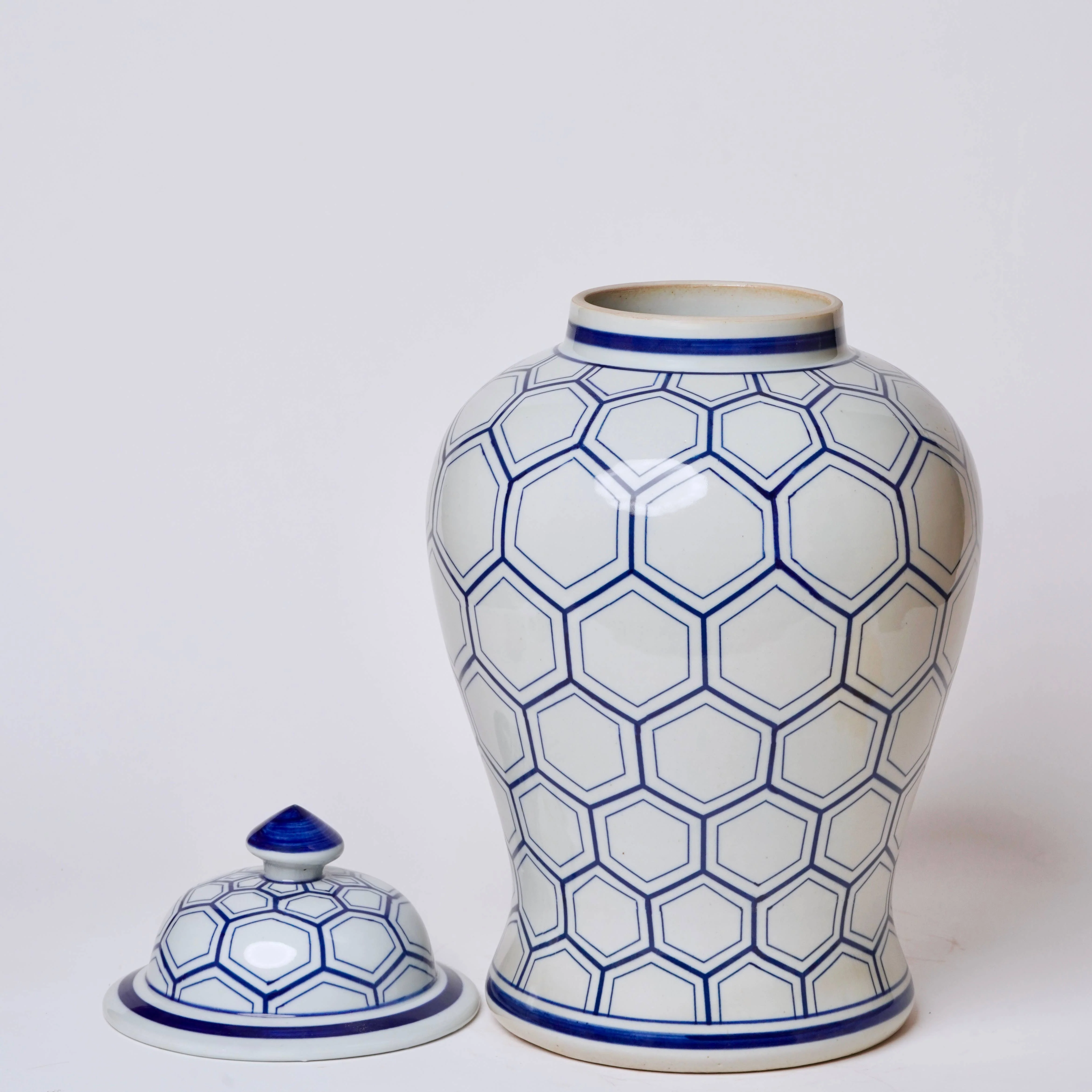 Serpent Lattice Blue and White Porcelain Temple Jar - Image 2