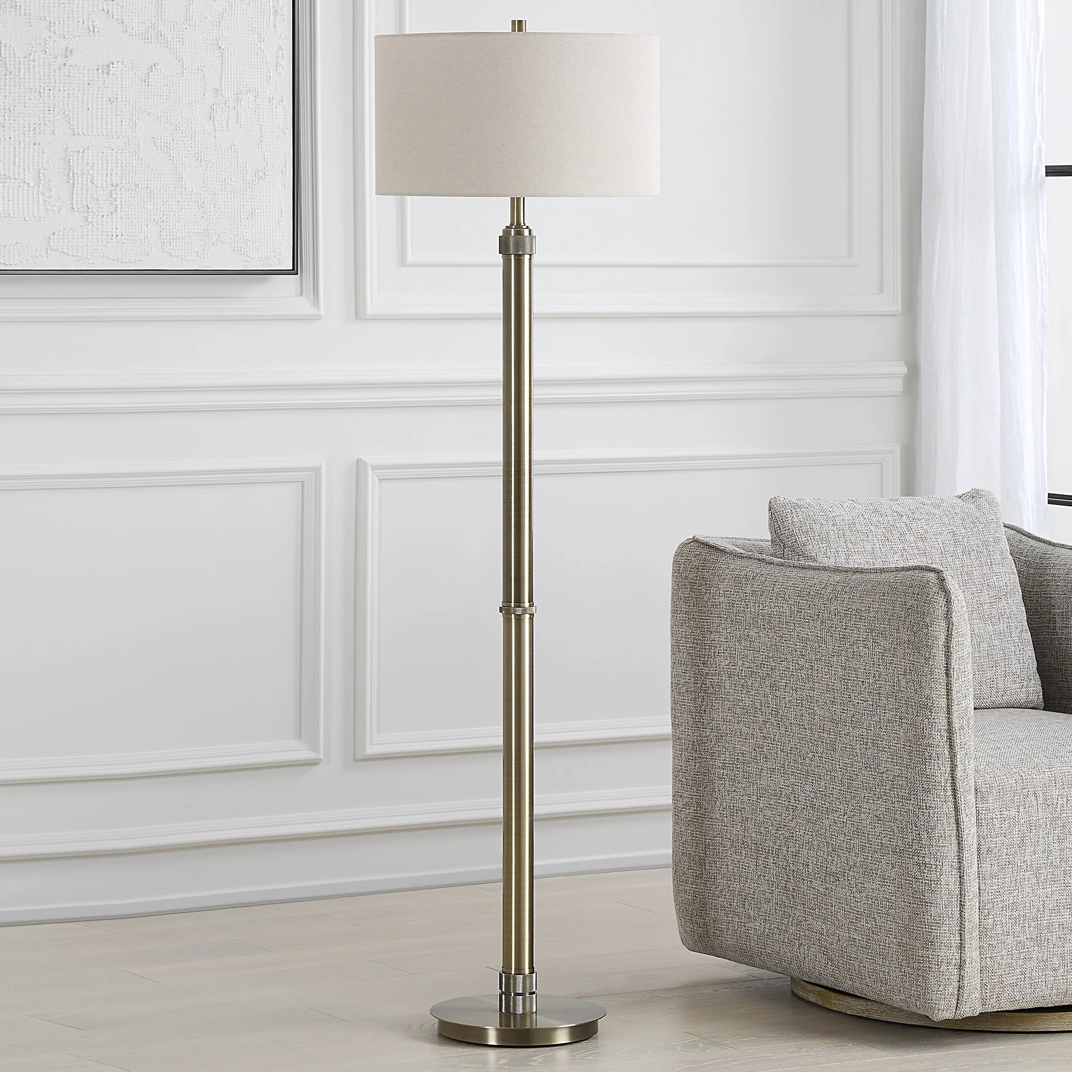 Sleek Antique Brass Floor Lamp - Image 3
