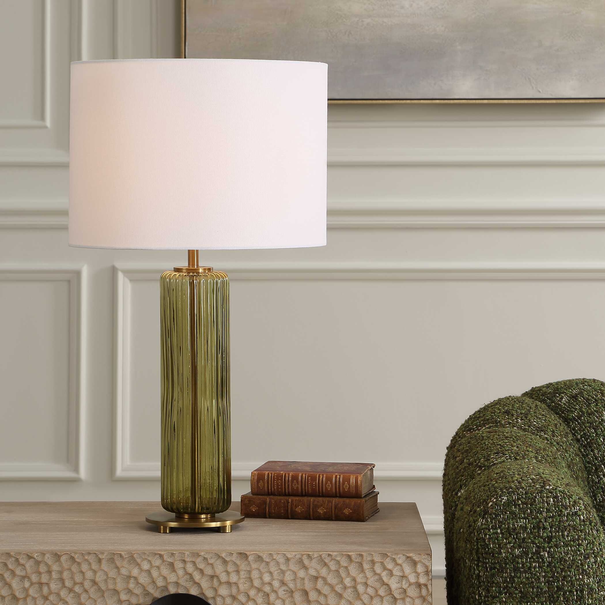 Sleek Olive Green Glass Table Lamp - Image 2