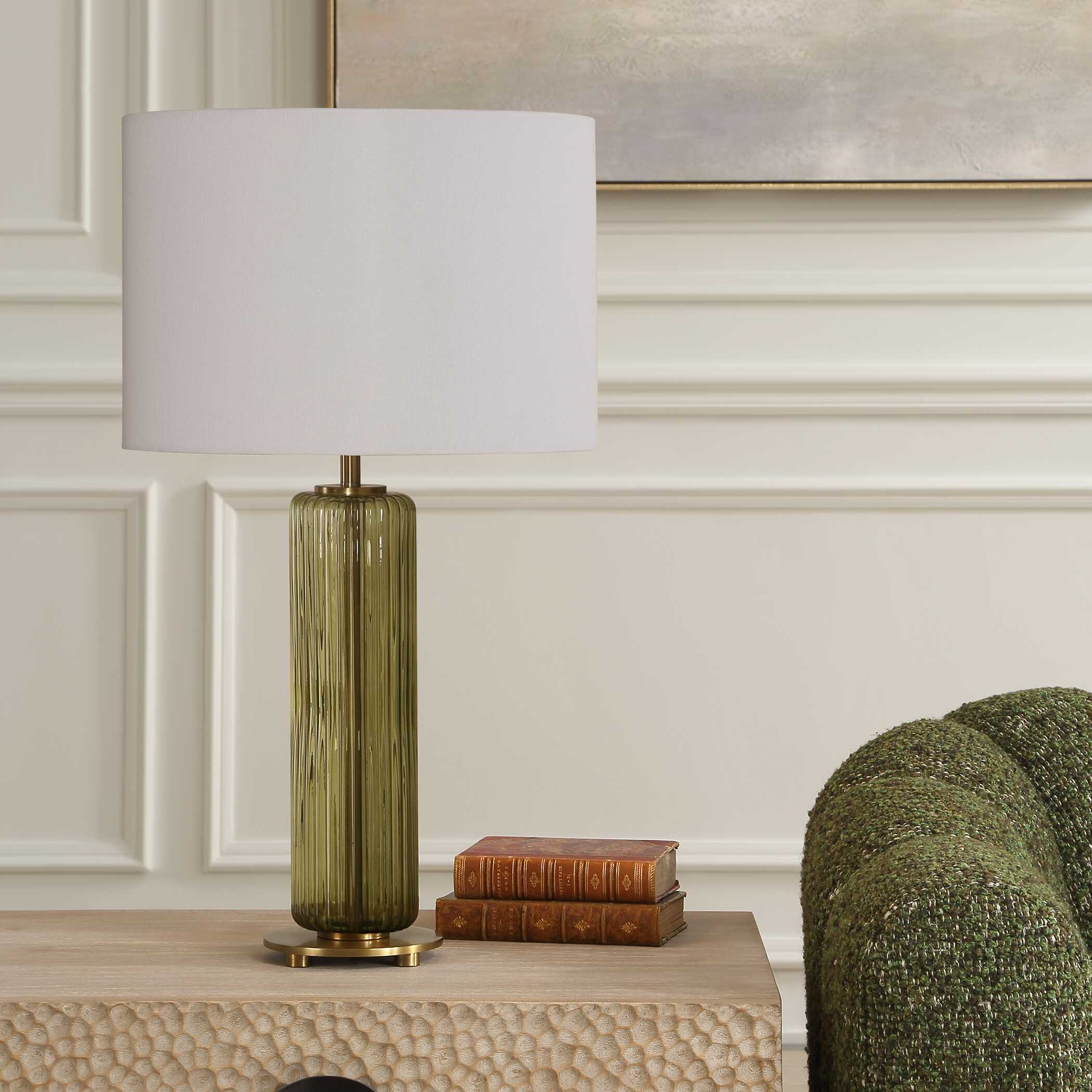Sleek Olive Green Glass Table Lamp - Image 5