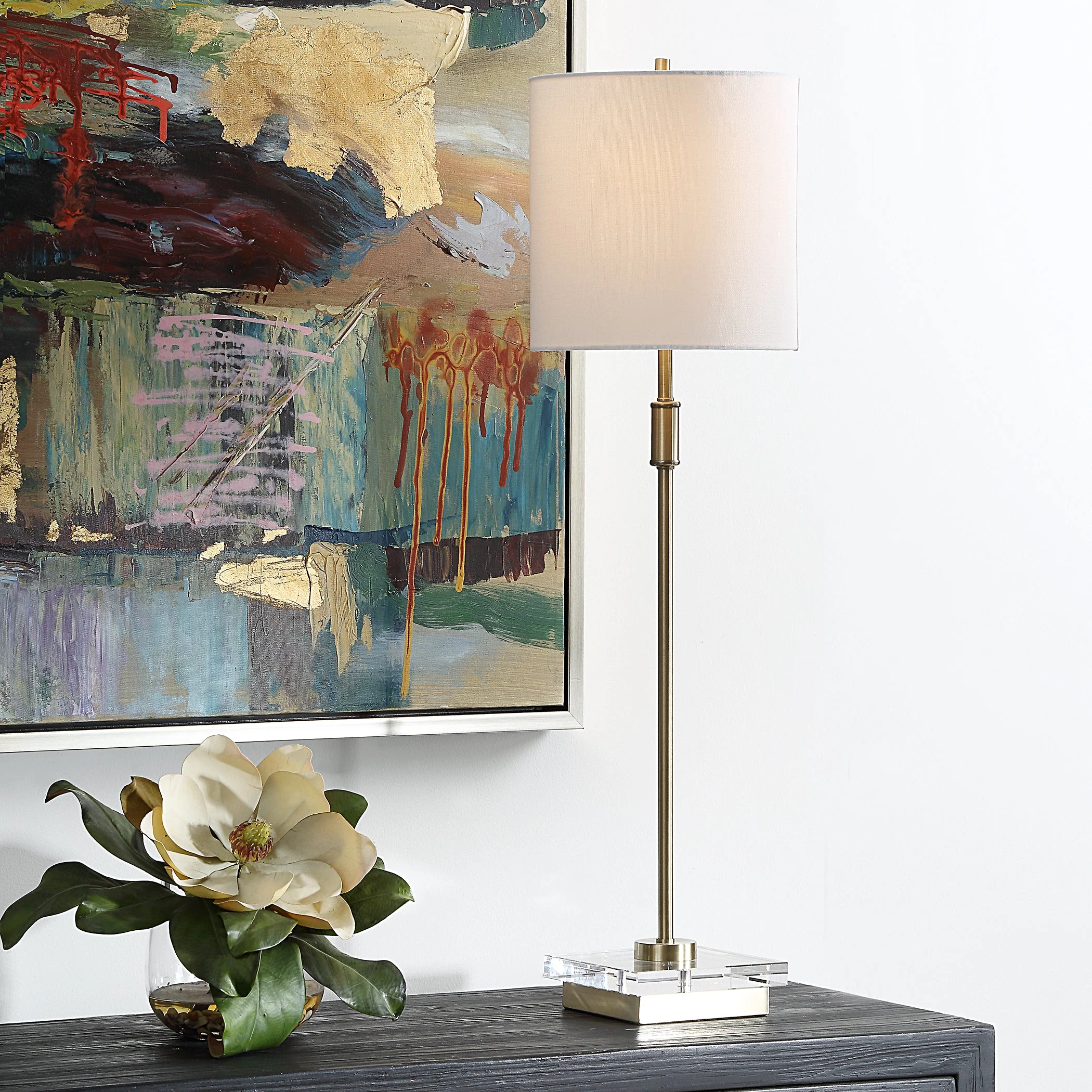 Slender Antique Brass Buffet Lamp - Image 2