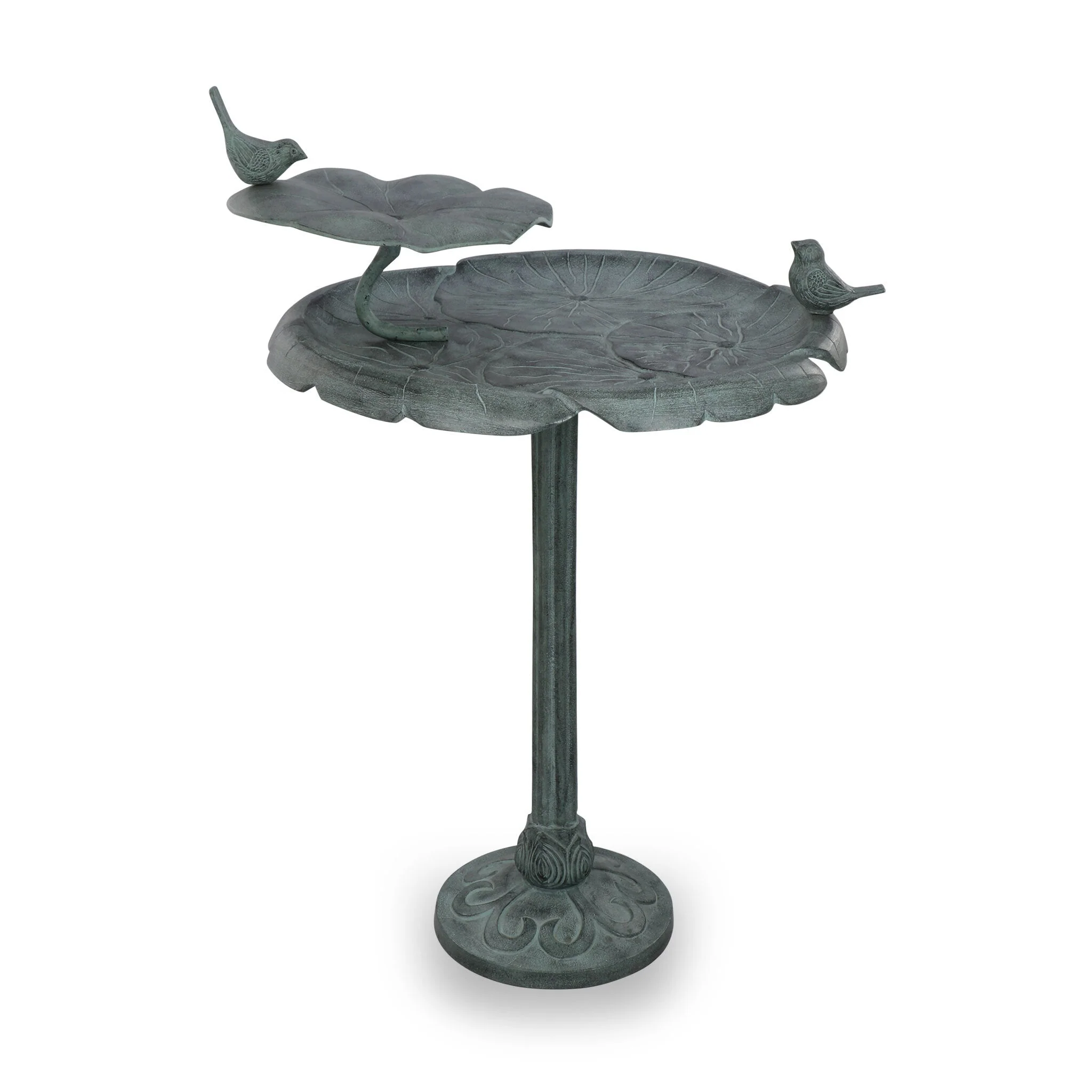 Bird Chat on Lotus Birdbath & Birdfeeder