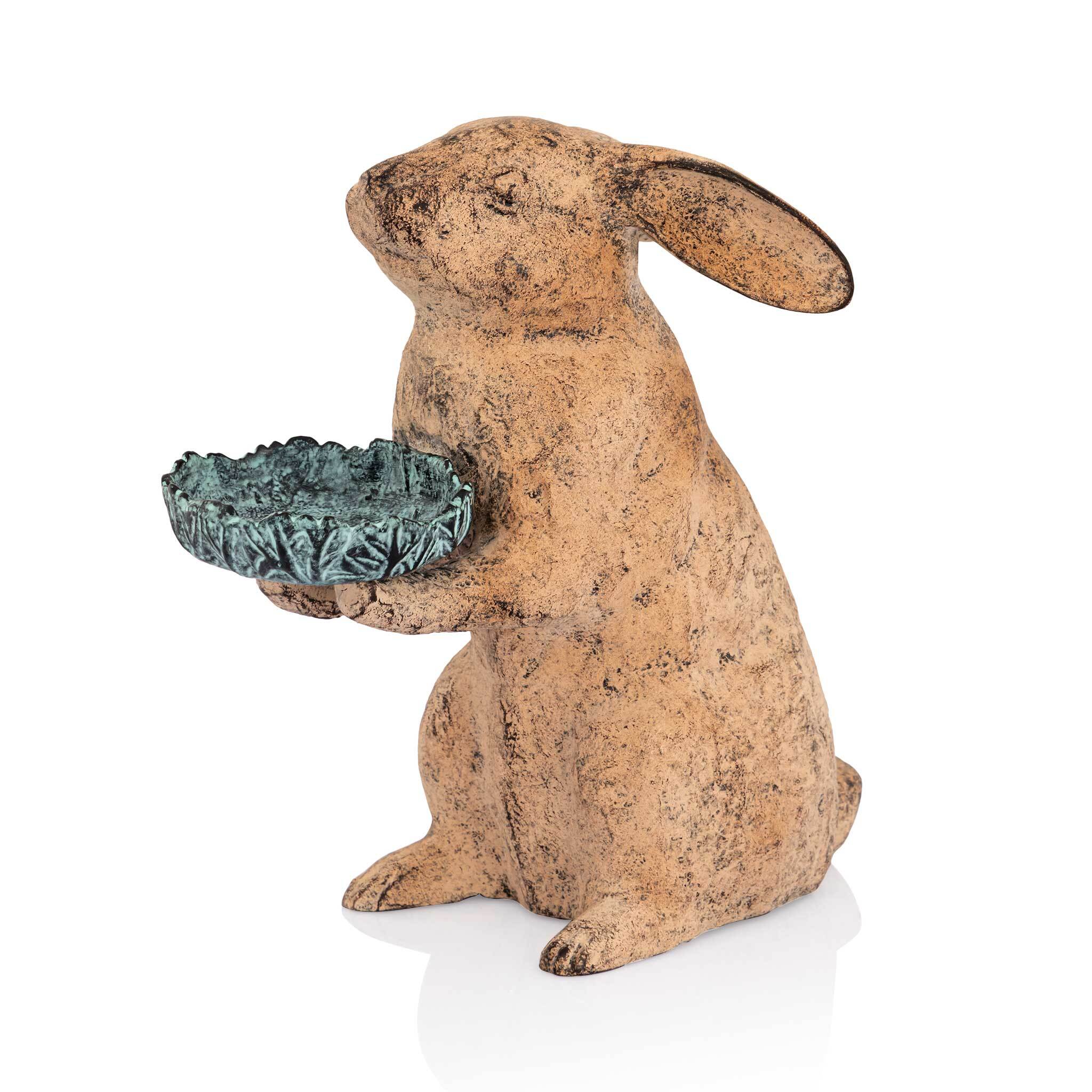 Bunny Holding Leaf Bird Feeder