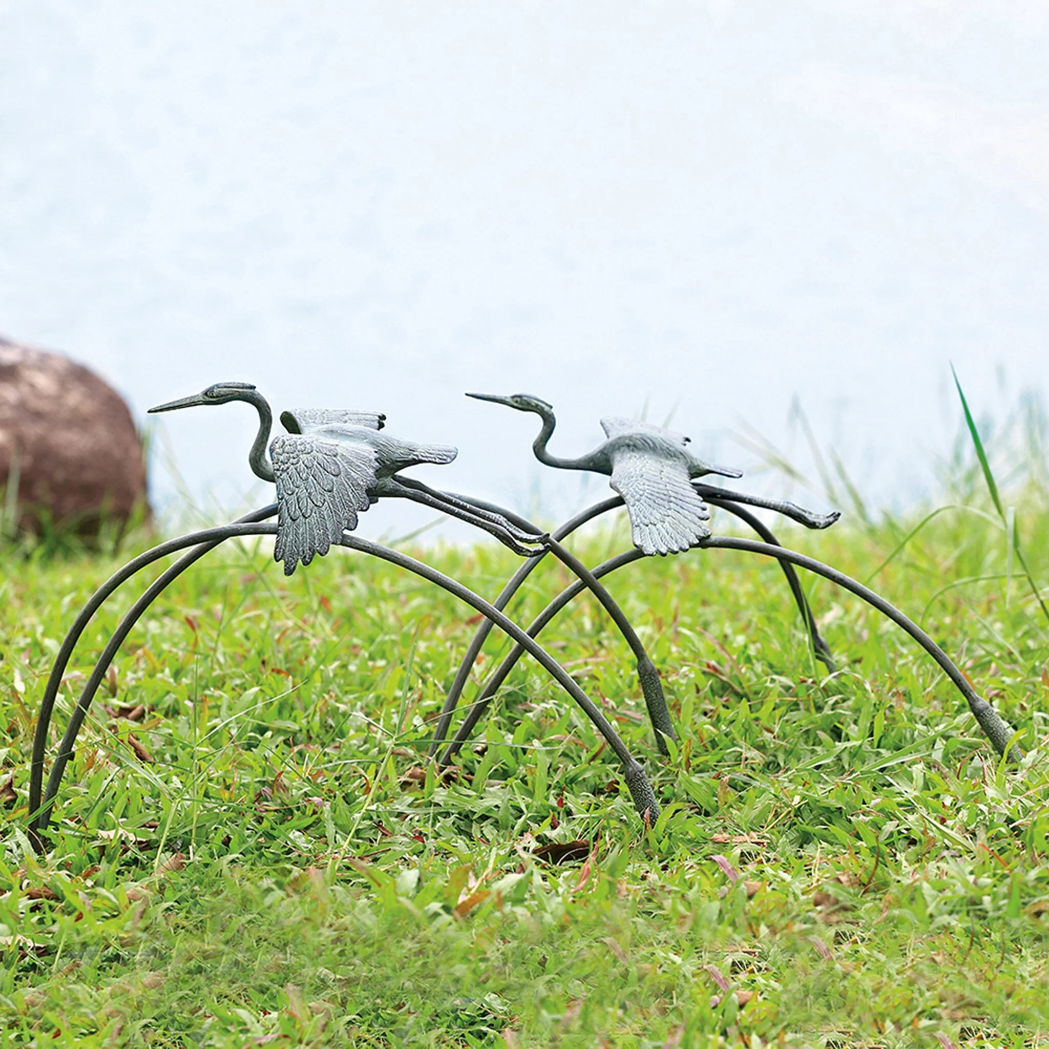 Cranes & Reeds Garden Pair