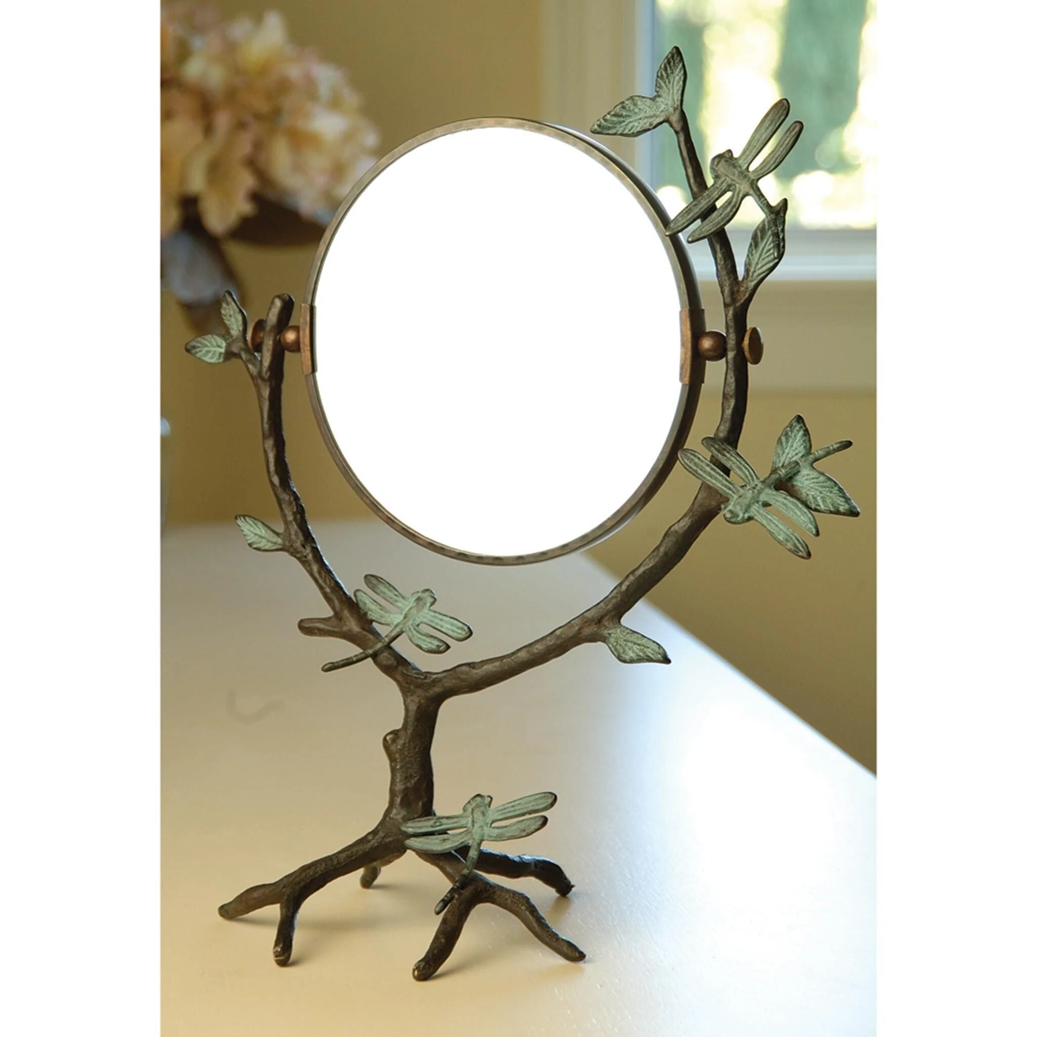 Dragonfly on Branch Mirror