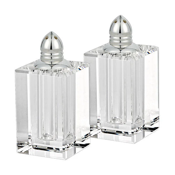 Spirit Platinum Hand Made Lead Free Crystal Pair of Salt and Pepper Shakers H3.5