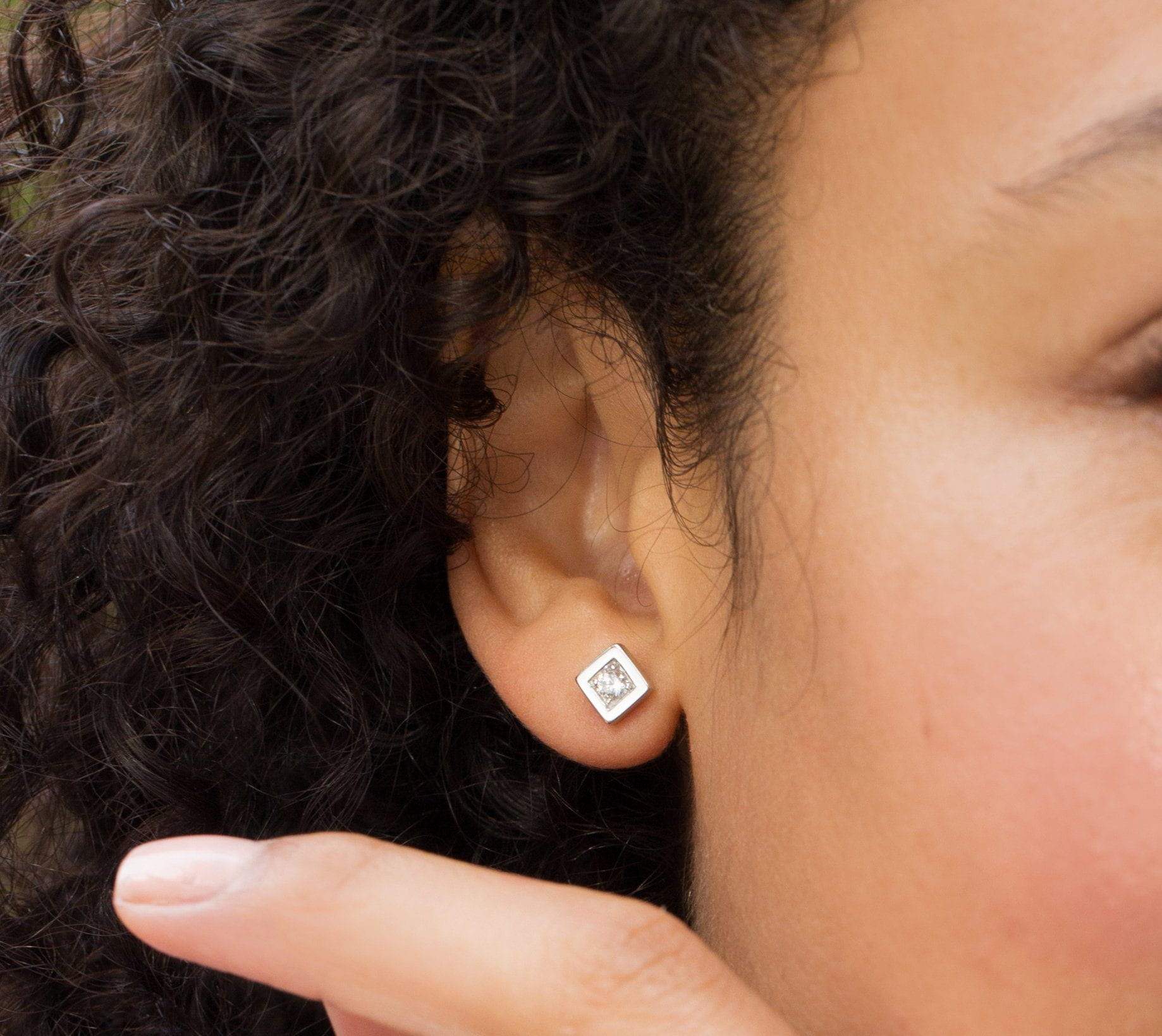 Crislu Square Frame Studs finished in Pure Platinum - Image 3