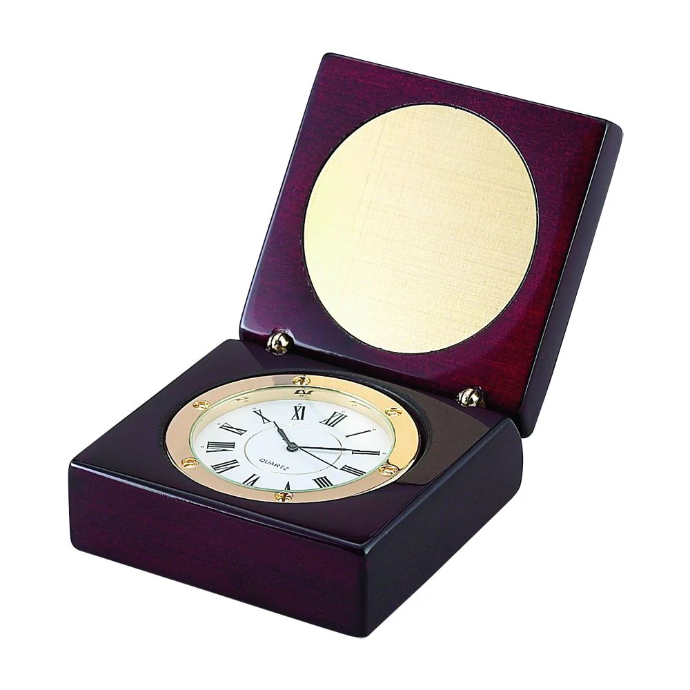 Square Wood Box With Clock In Piano Finish
