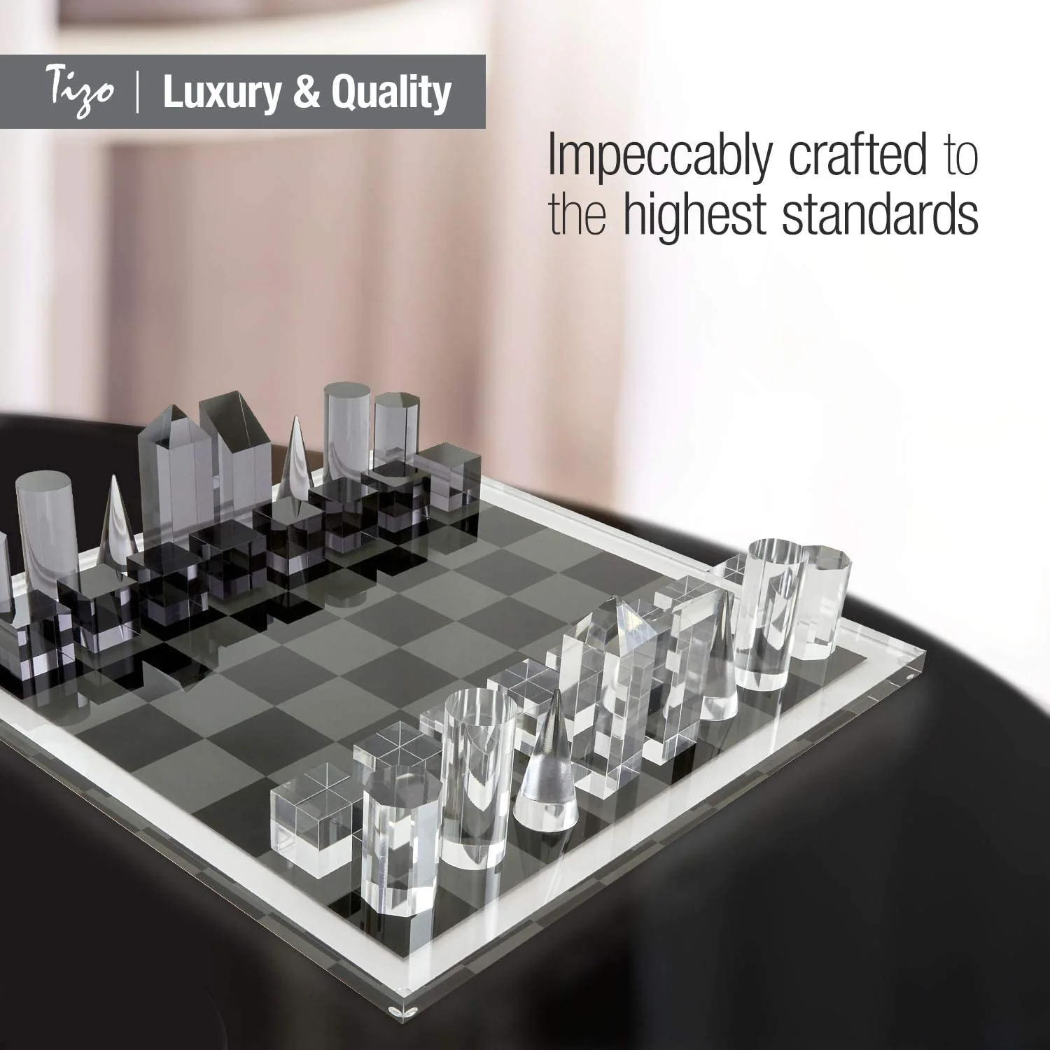 Tizo Lucite 17" Chess Set - Clear & Smoke - Image 4