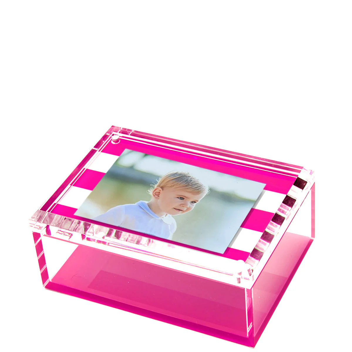 Photo Box - 5" X 7" Pink & White Stripe