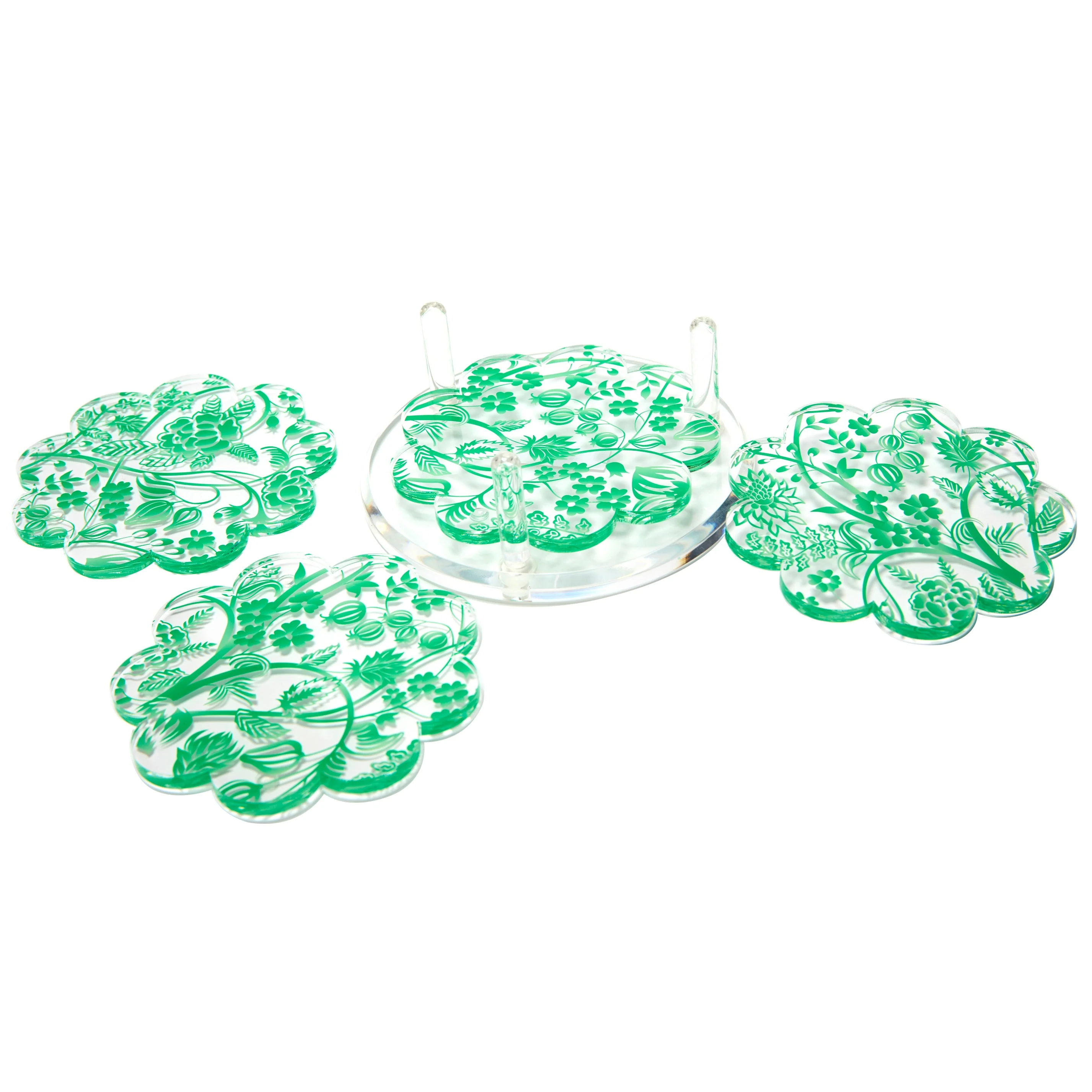 Scallop Drink Coasters - Toile- Green - Image 2