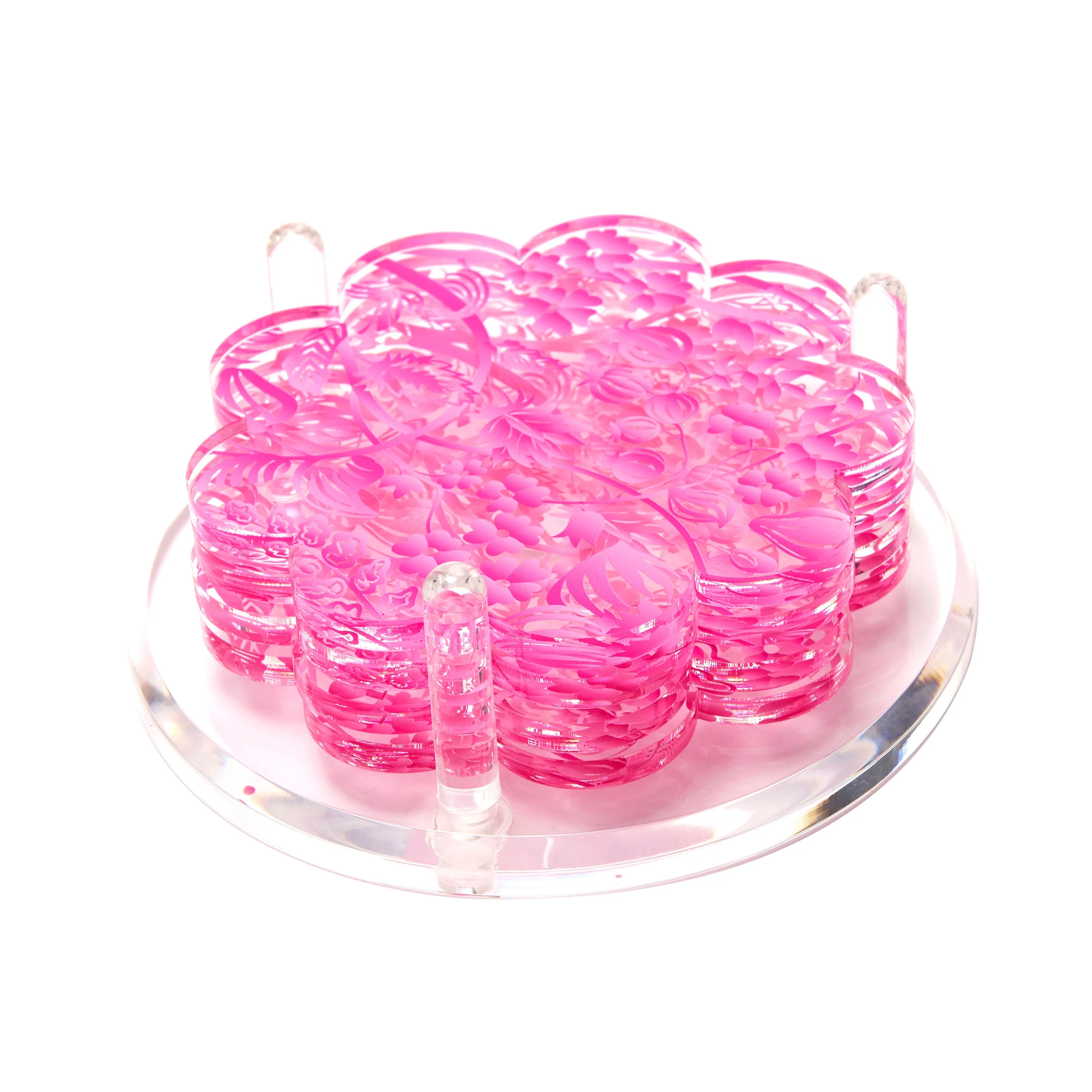 Scallop Drink Coasters - Toile Pink