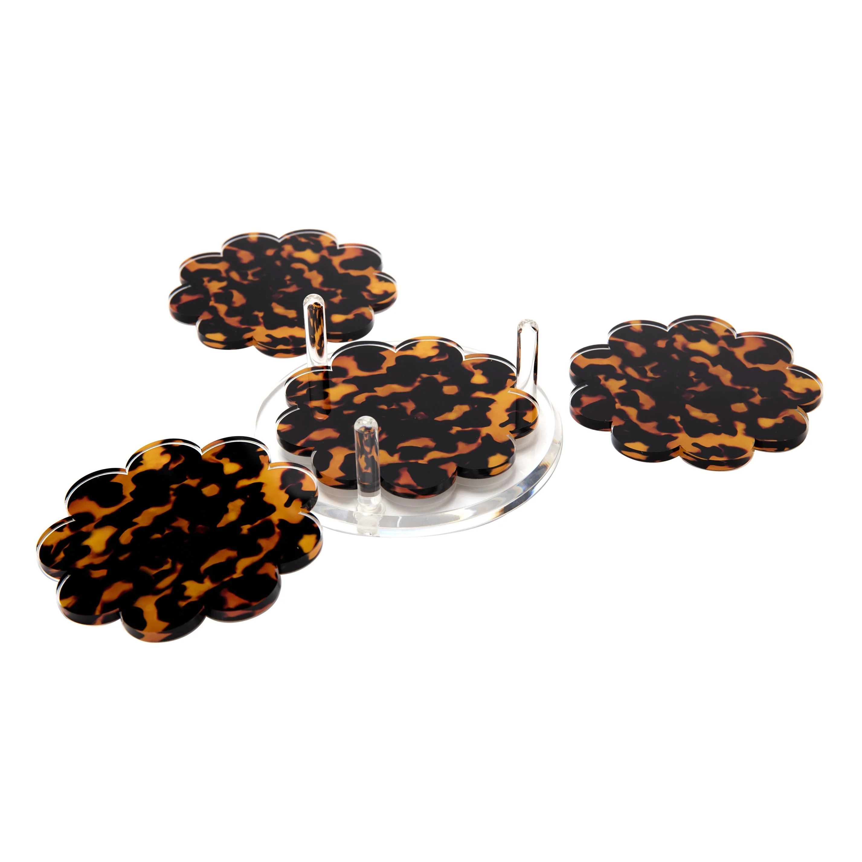 Tortoise Acrylic Scallop Drink Coasters - Image 2