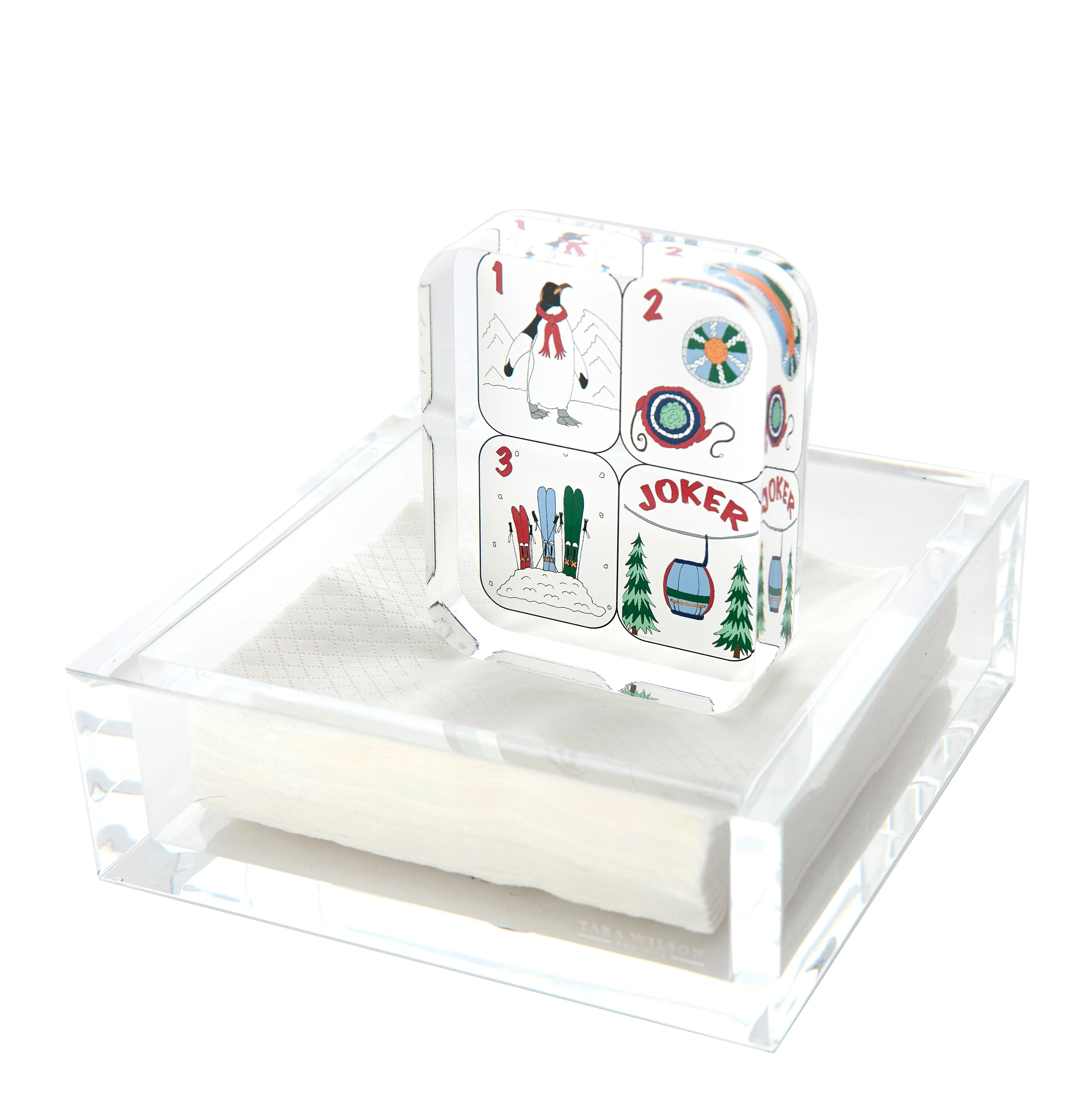 Winter Mahjong Tiles Acrylic Cocktail Napkin Holder - Image 2